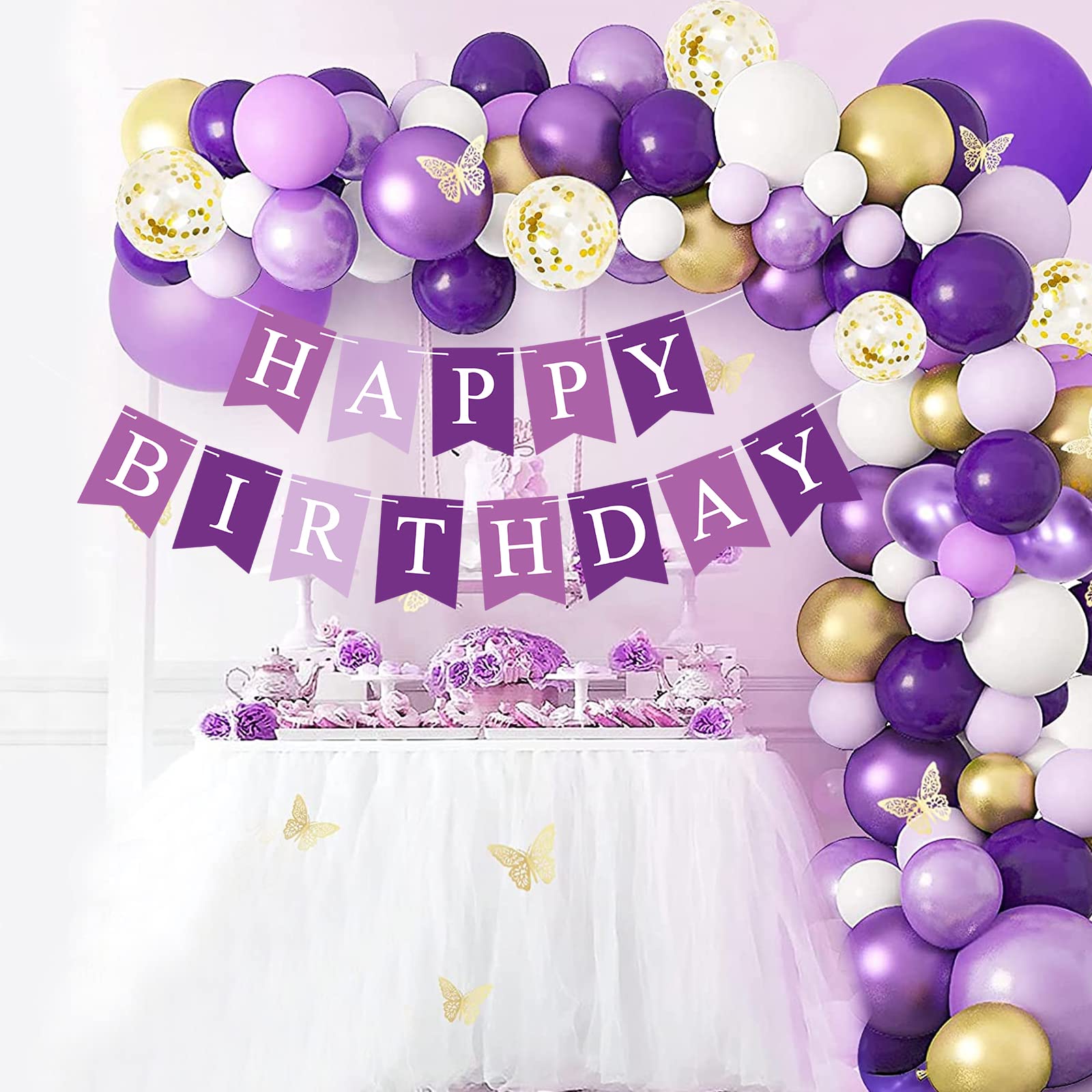 Waenerec Purple Happy Birthday Banner Sign Happy Birthday Bunting Banner Garland For Kids Girl Woman Birthday Tea Party Decorati