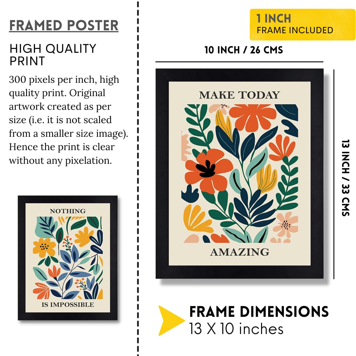 Interio Crafts Set Of 4 Inspirational Quotes Wall Framed Posters - Motivational Frames For Kitchen, Living Room, Bedroom Or Stud