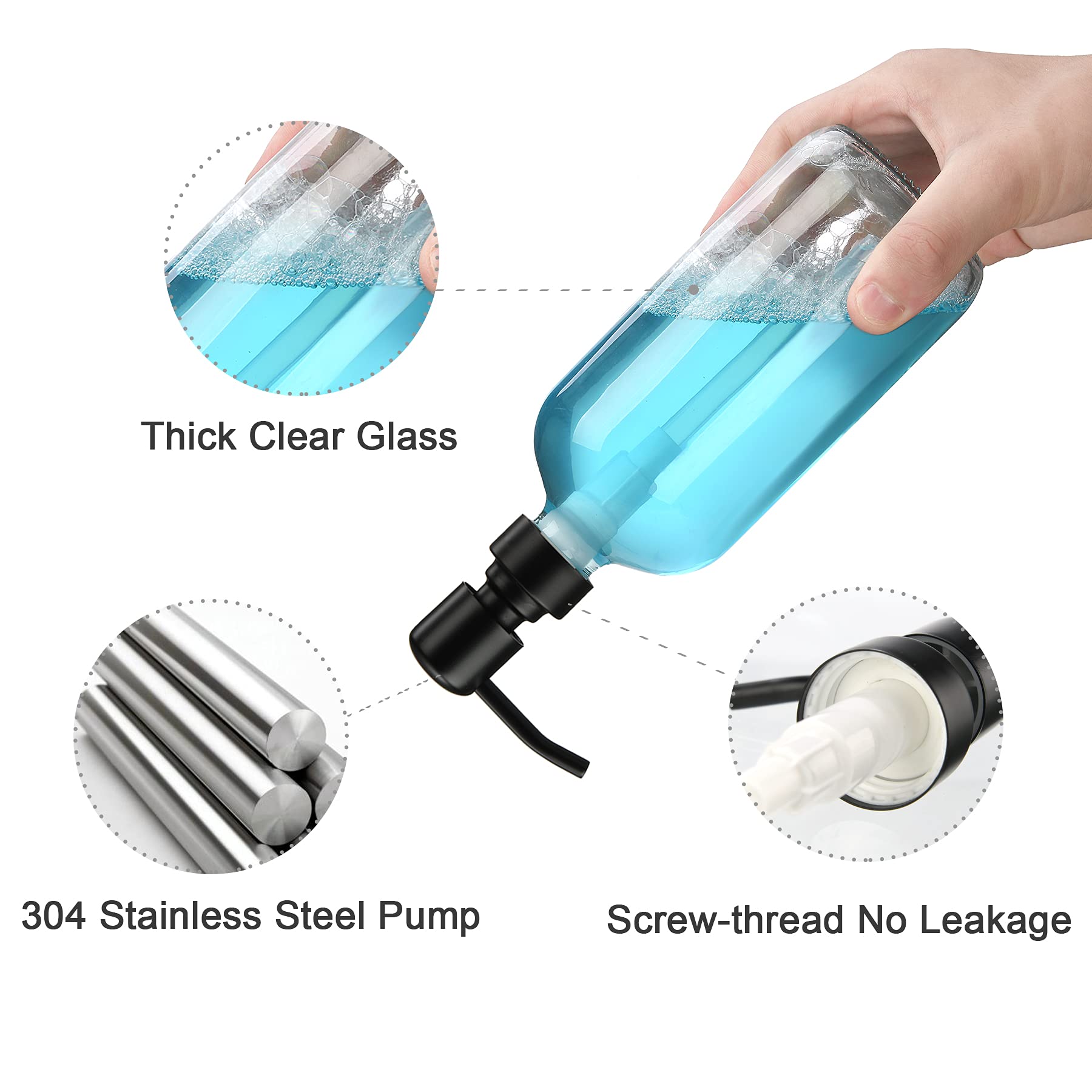 Amazerbath Thick Amber Glass Soap Dispenser With Pump Stainless Steel, 17Oz Luxury Gold Hand Soap Dispenser, 2 Pack Modern Vinta