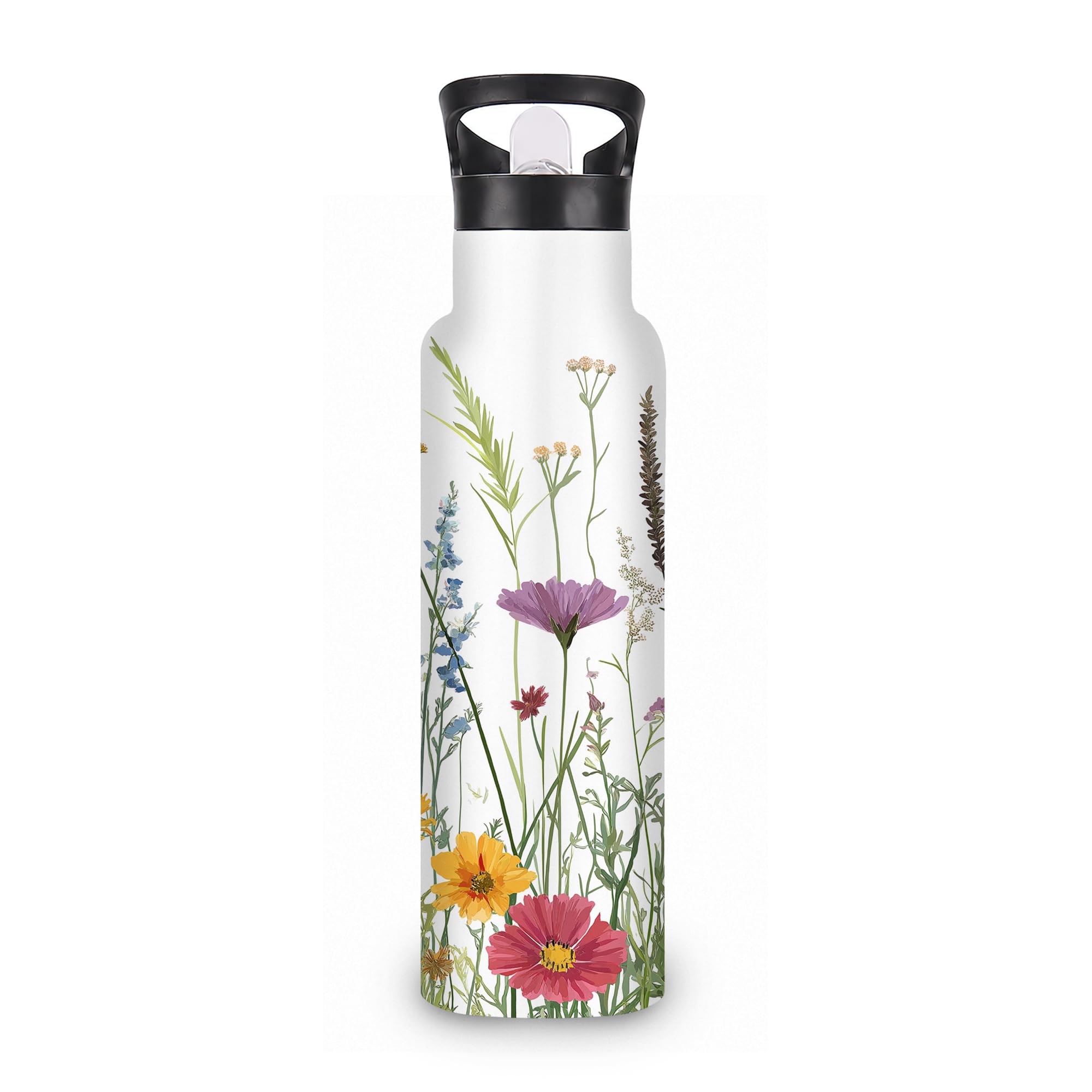 ICRICR Wildflower 20 oz Insulated Water Bottles Color Floral Stainless Steel Thermal Bottle Leak Resistant with Straw Twist Cap 