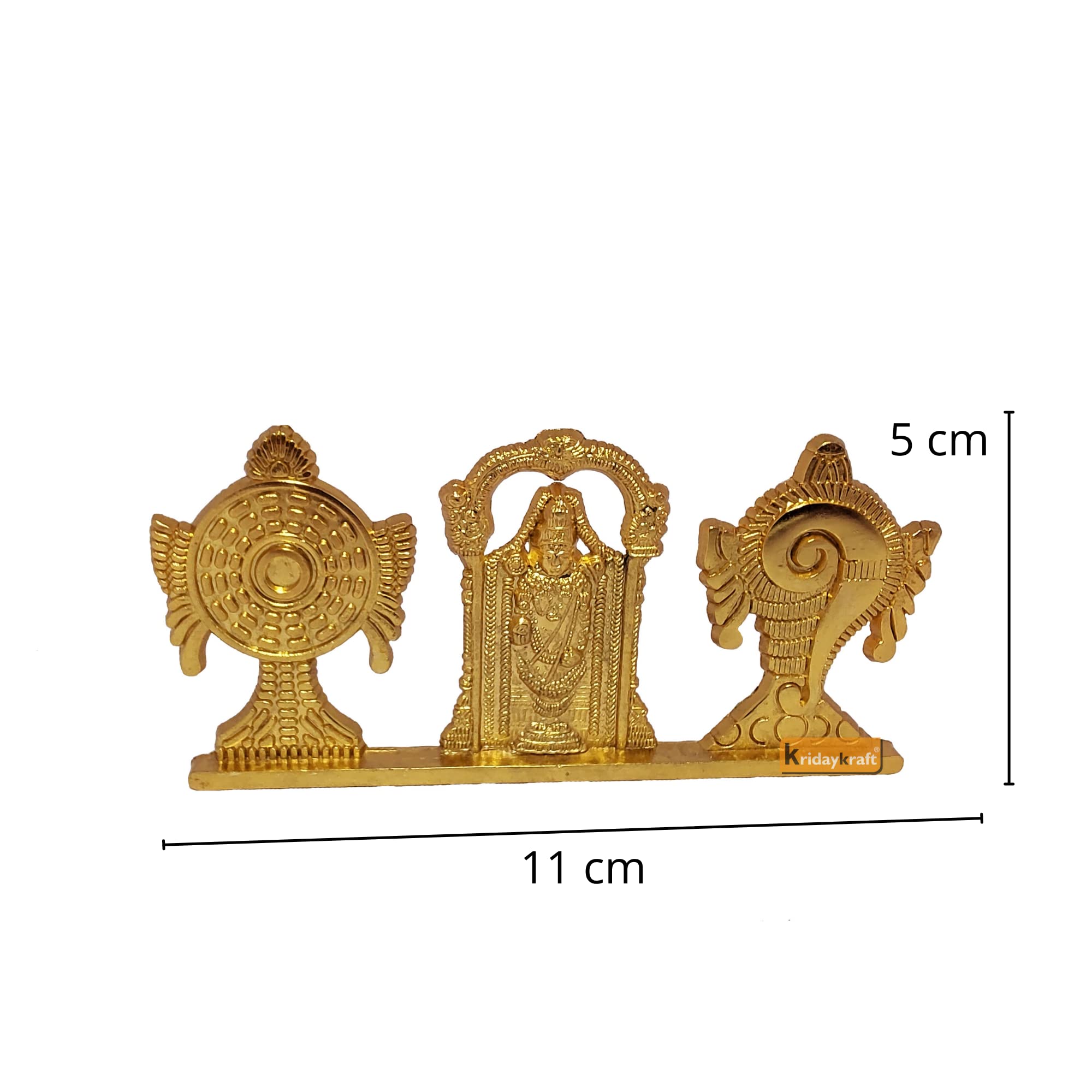 Kridaykraft Tirupati Balaji Symbol Stand Shankh Chakra With Balaji Statue Gold Plating Antique Decorative For Car Dashboard Home