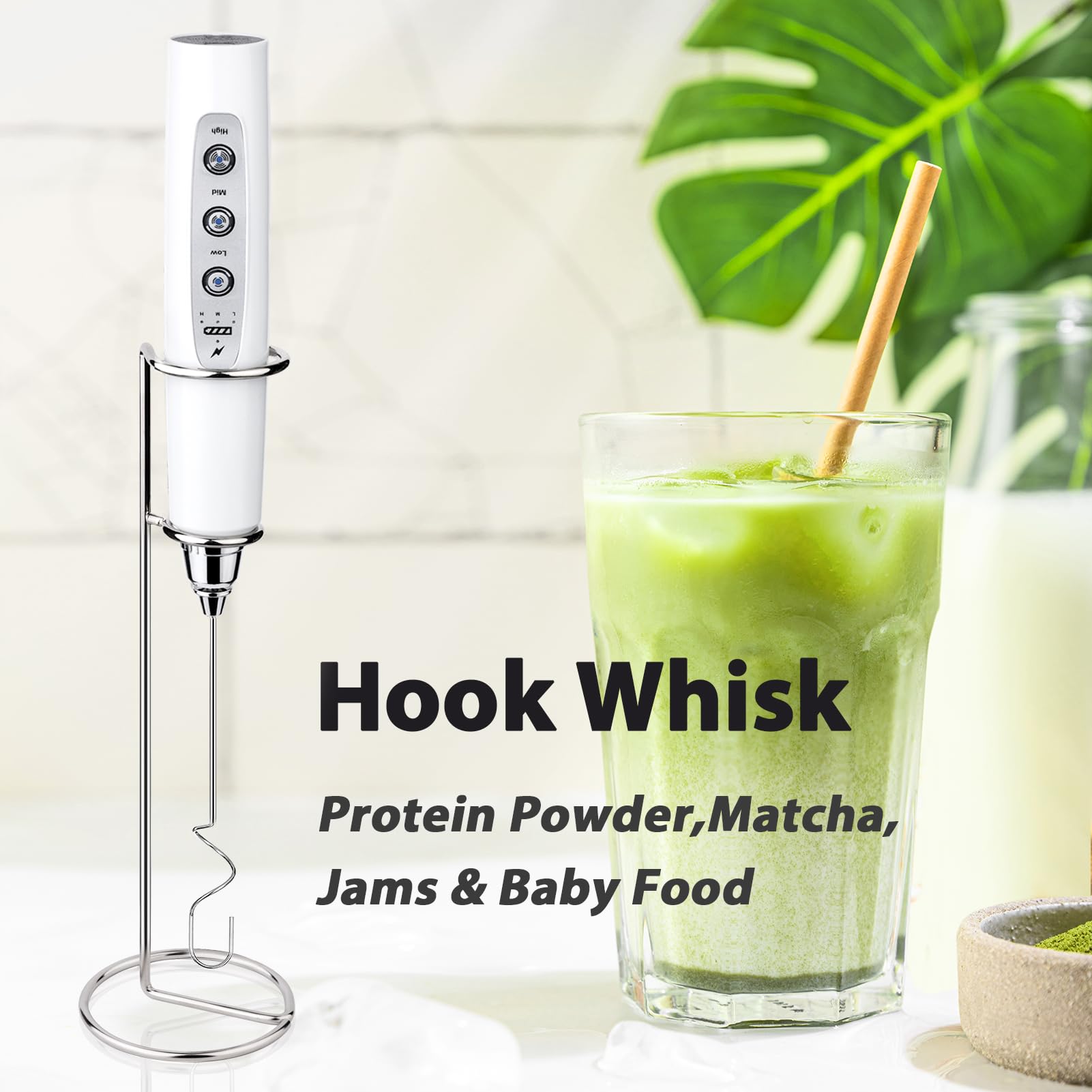 Sakgos Milk Frother With Stand Rechargeable-Handheld Coffee Frother With 3 Stainless Whisks 3 Speed Adjustable, Electric Whisk D
