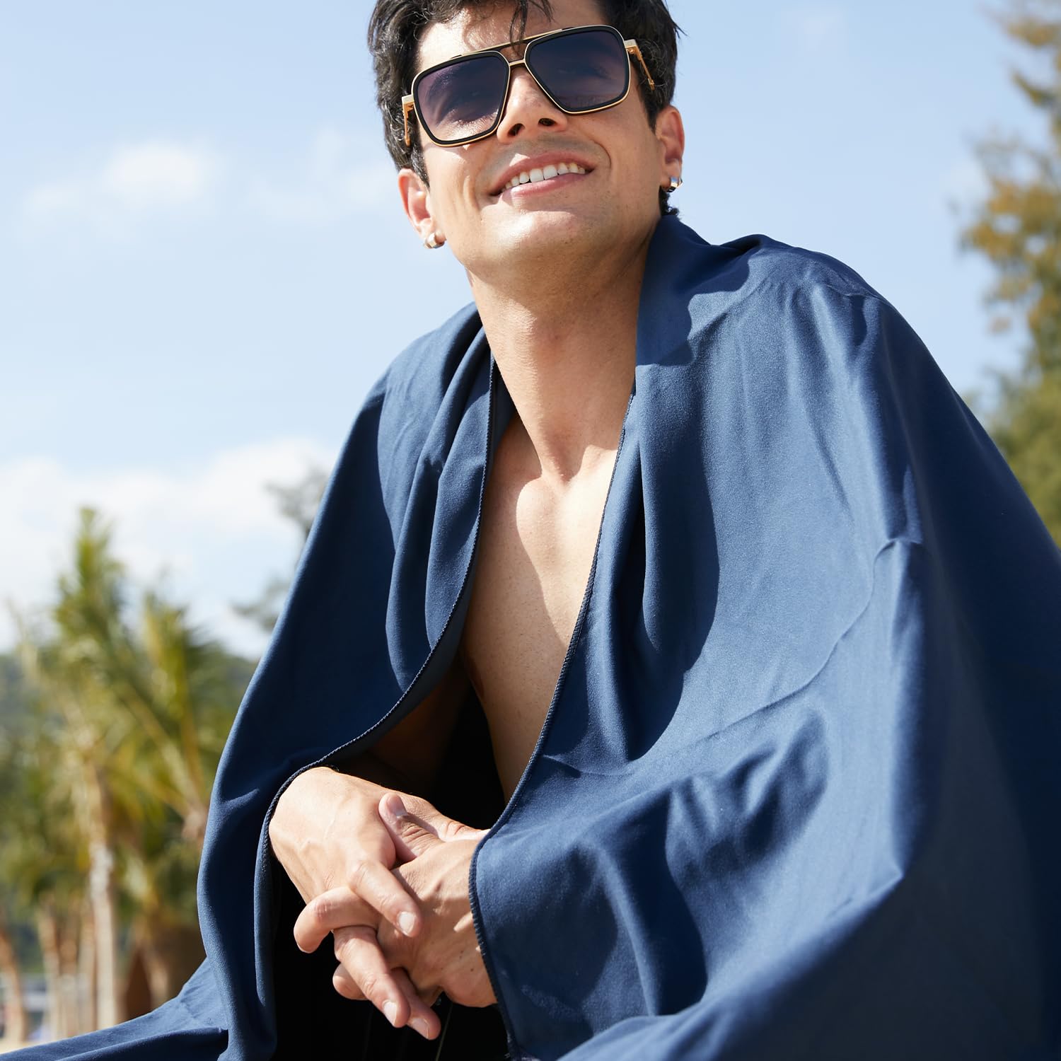 Rainleaf Microfiber Towel Navy Blue 40 X 72 Inches