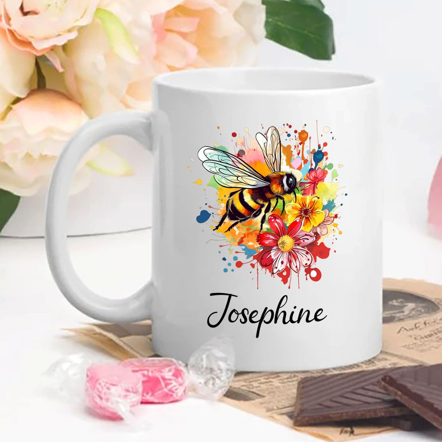 Personalized Bee Coffee Mug Cup Gift For Men Women Bee Lover Birthday, Customized Bee Honey Coffee Cup With Choose Name, Unique