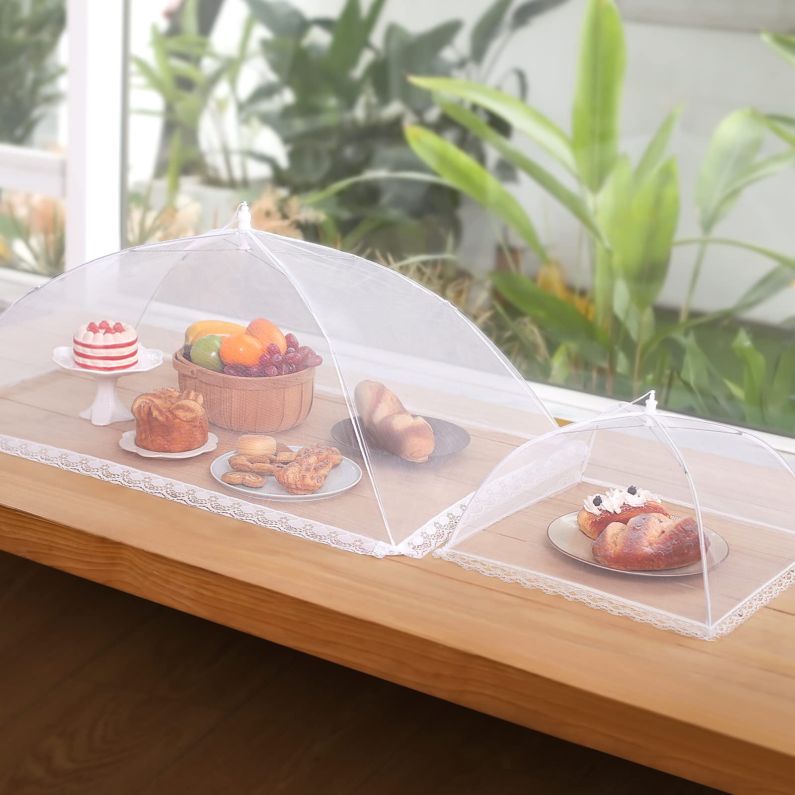 HOMKULA Food Covers for Outside - 2 Extra Large (40 x 25 in) & 6 Large (17 x 17 in) Food Tents/Food Covers for Outdoors Mesh Scr