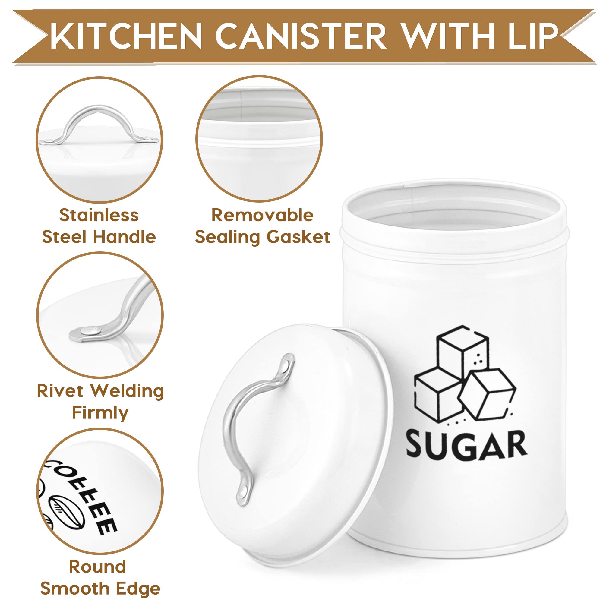8 Piece Large Food Canisters For Kitchen Storage, Canister Set With Lid For Kitchen Counter, Farmhouse Kitchen Coffee Tea Sugar
