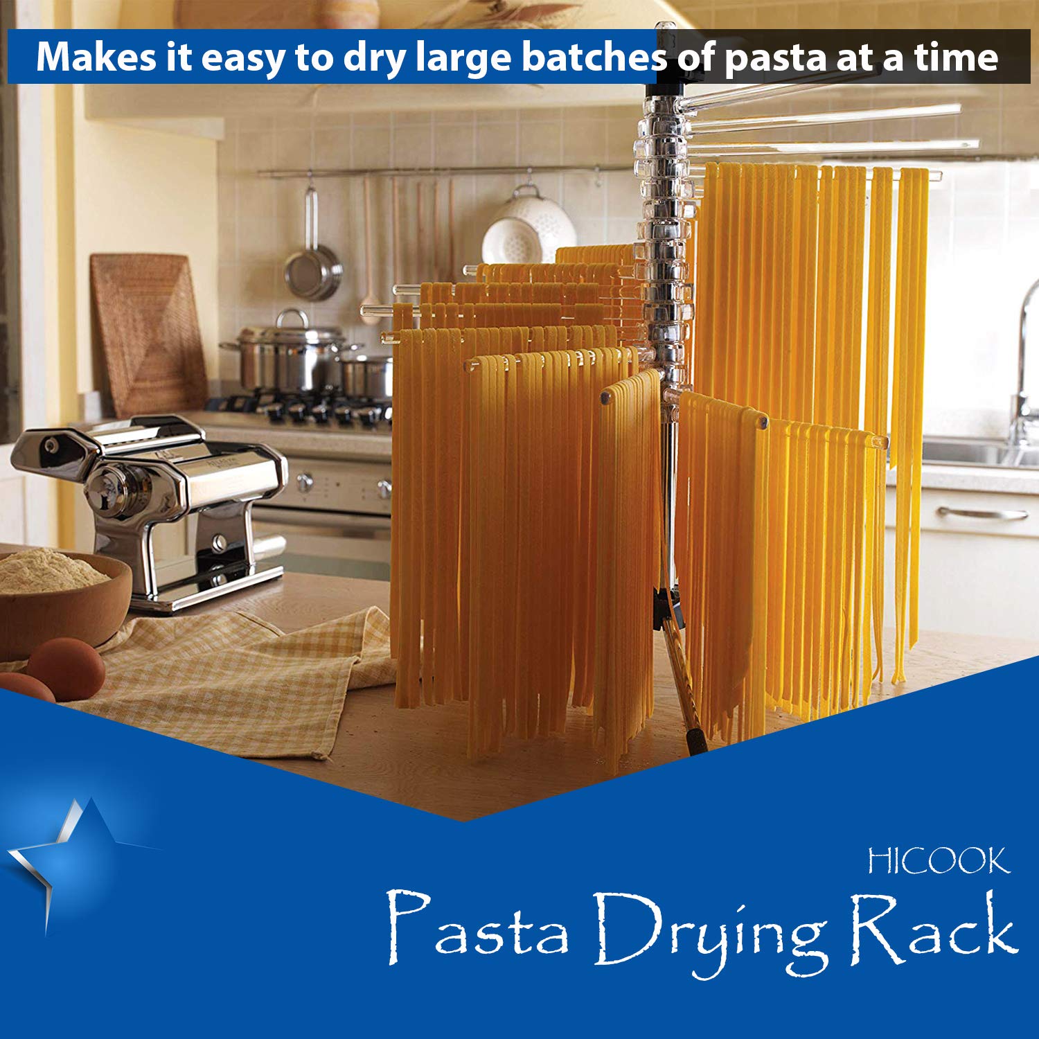 Hicook Pasta Drying Rack Collapsible Spaghetti Dryer Stand Noodles Drying Holder Hanging Rack Tall Spaghetti Noodle Dryer Stand