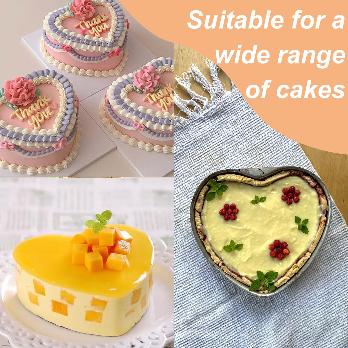 Frigiire Heart Cake Pan 8 Inch Nonstick Heart Shaped Cake Pan Removable Bottom Deep Mold 2 Pieces Aluminum