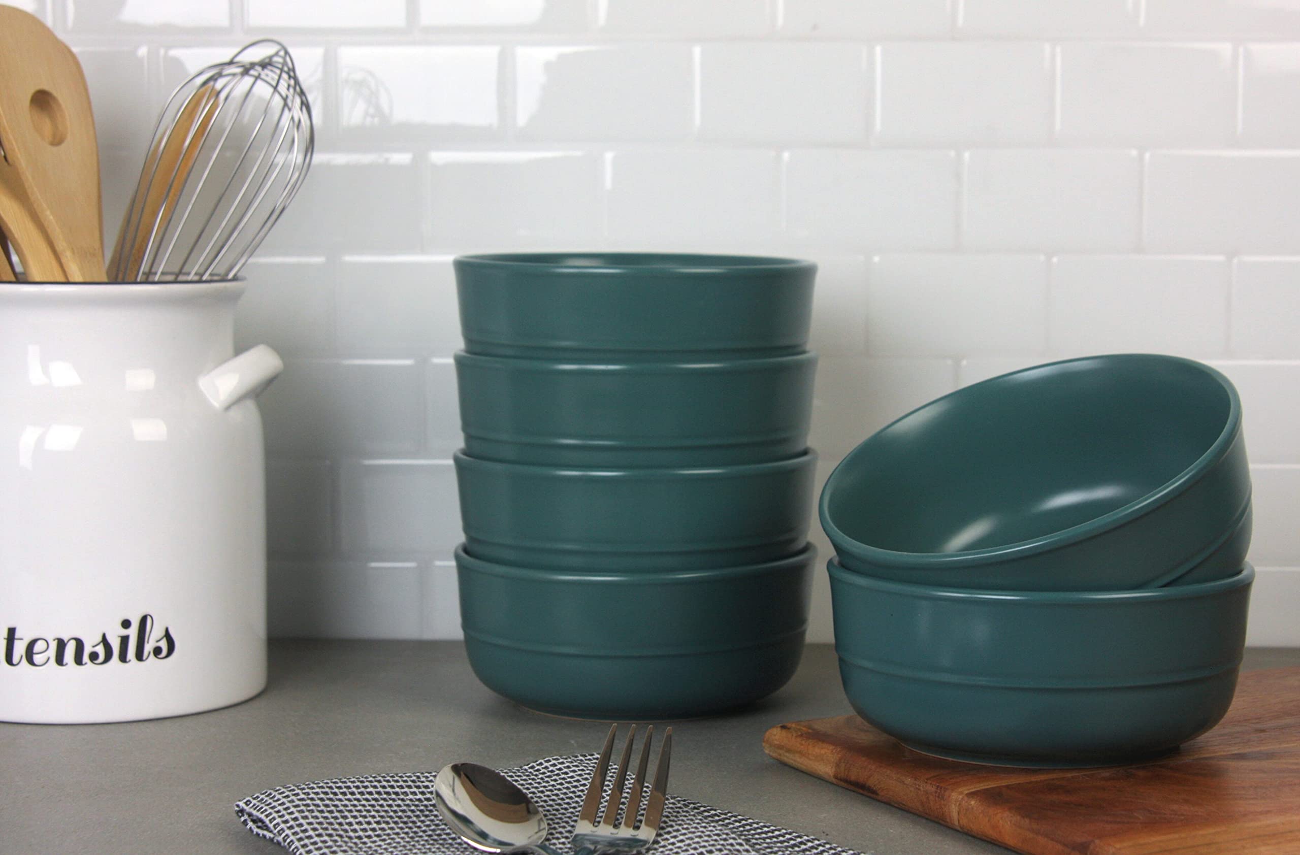 Double Line 6.25''/24 Oz Cereal Bowl, Set Of 6, Emerald Green