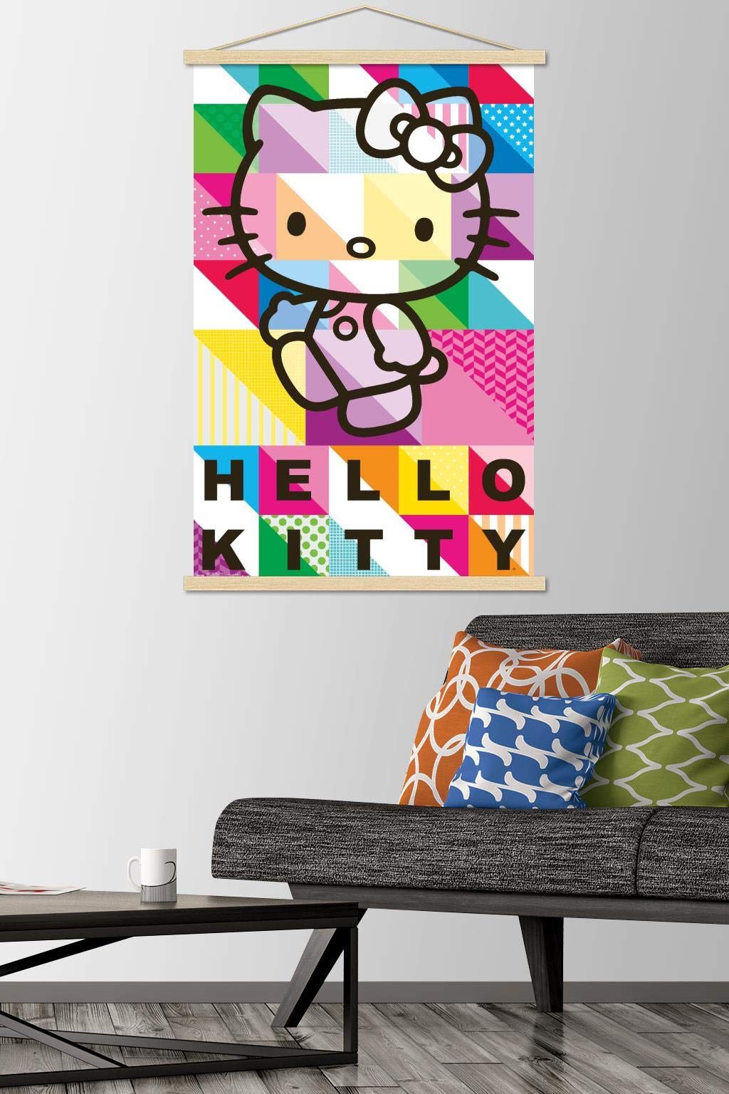 Trends International Hello Kitty - Patterns Wall Poster, 22.375'' X 34'', Premium Print And Beechwood Hanger Bundle
