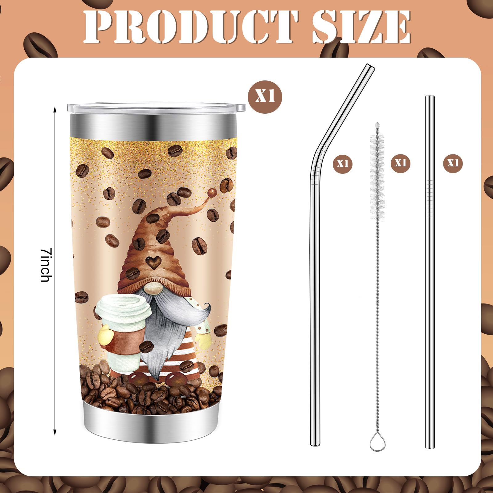 Havawish Gnome Coffee Tumbler 20Oz Glitter Brown Coffee Gnome Cup Tumbler With Lid And Straw Coffee Lovers Gift Insulated Travel