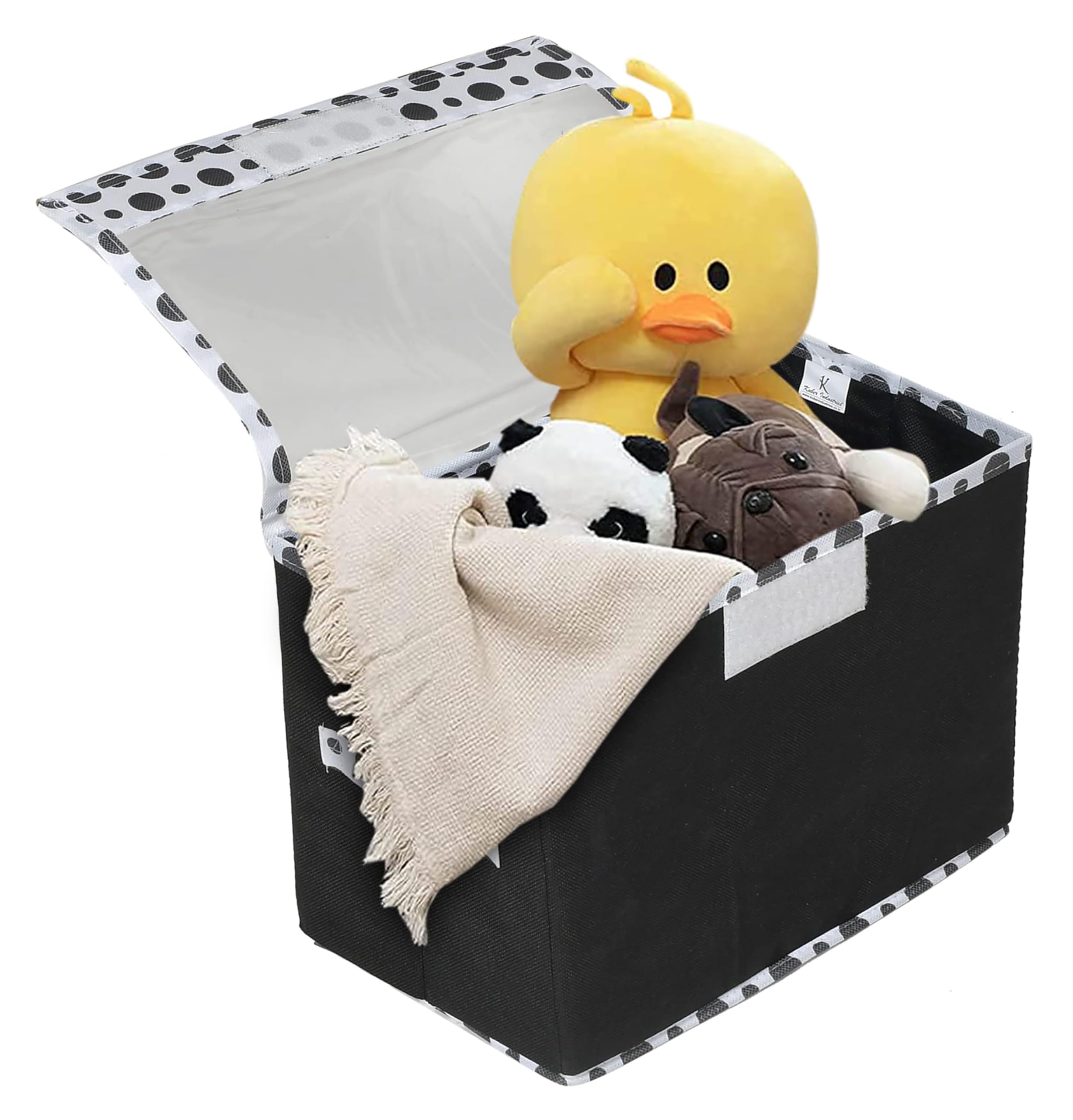 Kuber Industries Small NonWoven Storage Box/Bin With Transparent Lid & Handle|Foldable & Dot Print|Small Size 35 X 18 X 22 Cm (