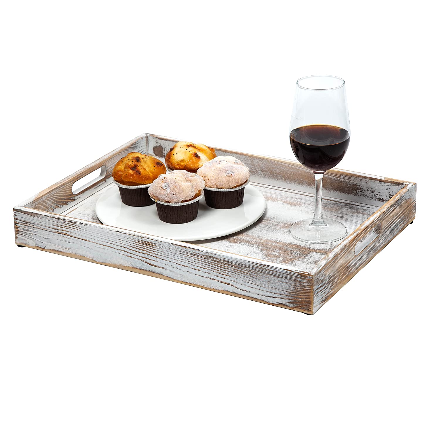 Rustic Distressed Wood Food Breakfast Serving Tray Octagon Serving Tray In Bed With Cutout Carrying Handles Coffee Office Deskto