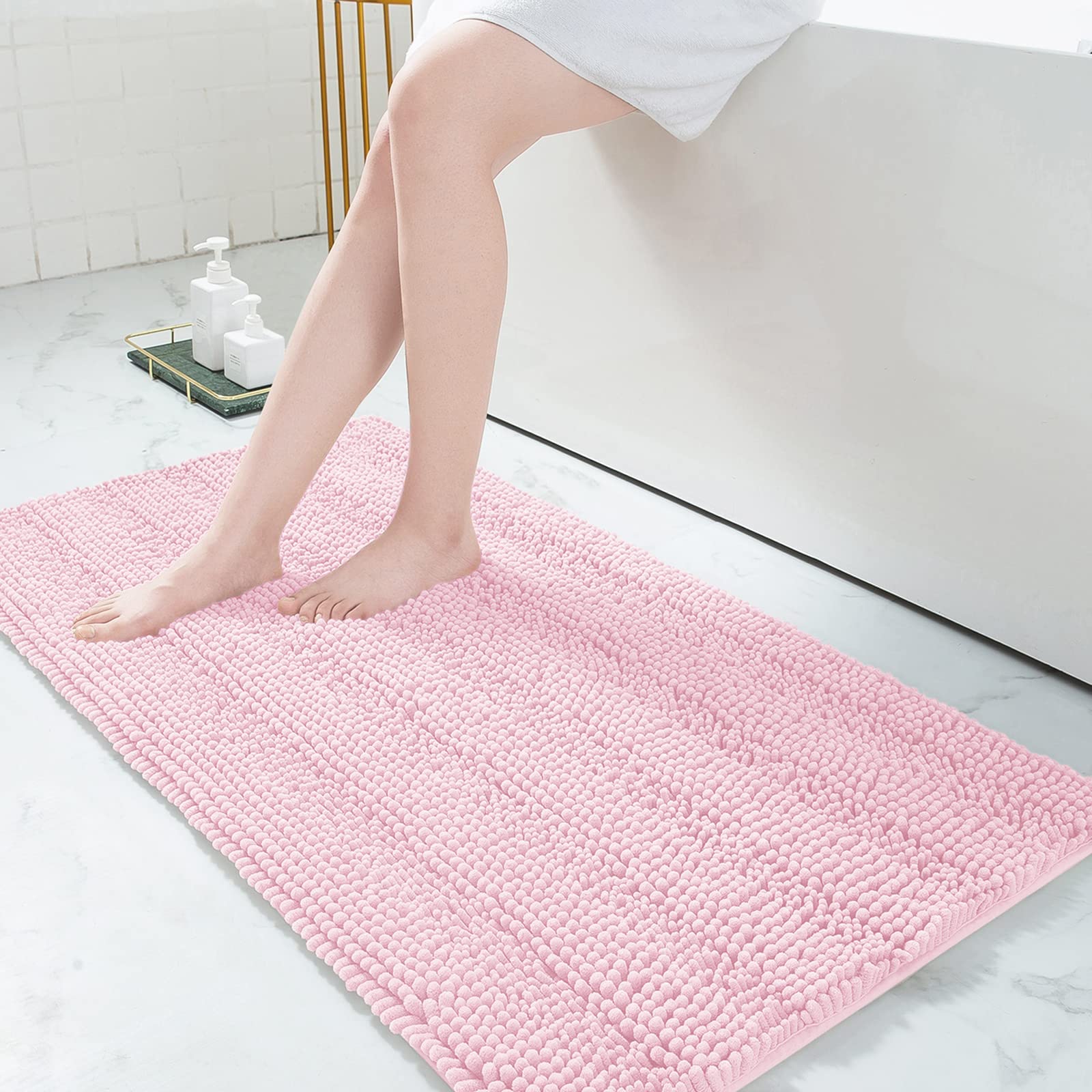 Grandaily Chenille Striped Bathroom Rugs 47X24, Extra Thick And Absorbent Bath Rugs, Non-Slip Soft Plush Shaggy Bath Carpet, Mac
