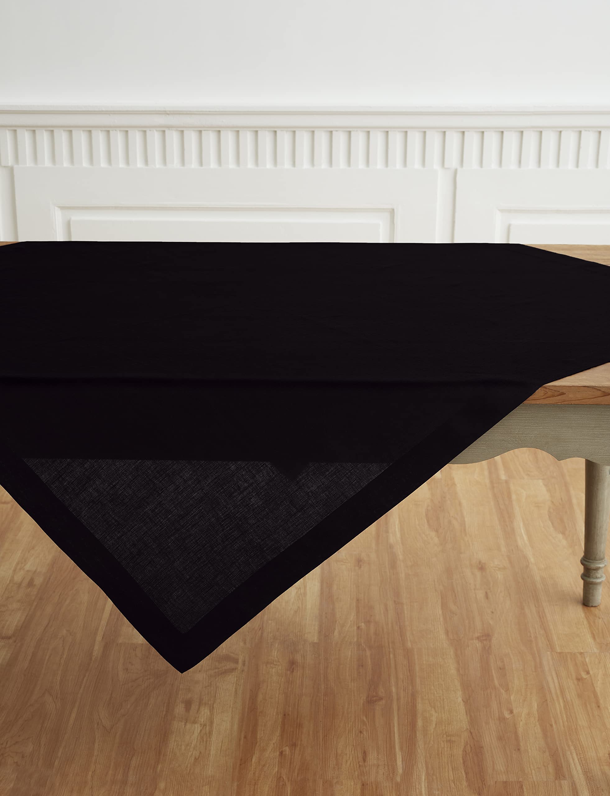 Solino Home Linen Tablecloth - 100% Pure Linen Fall, Halloween, Thanksgiving, Christmas Black Tablecloth 52 X 52 Inch - Machine
