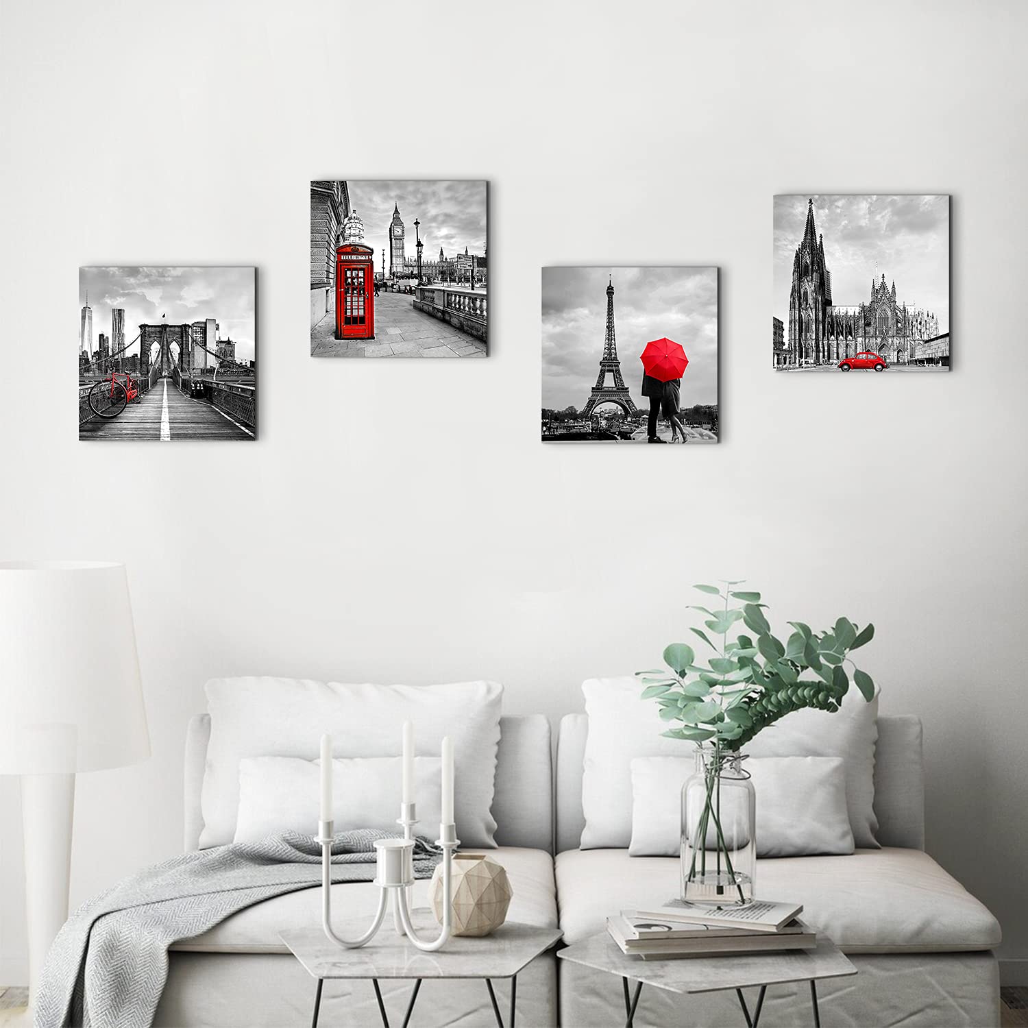 City Wall Art Framed Prints Grey Red Black Cityscape Pictures For Living Room Bedroom Wall Decor European Paris London New York