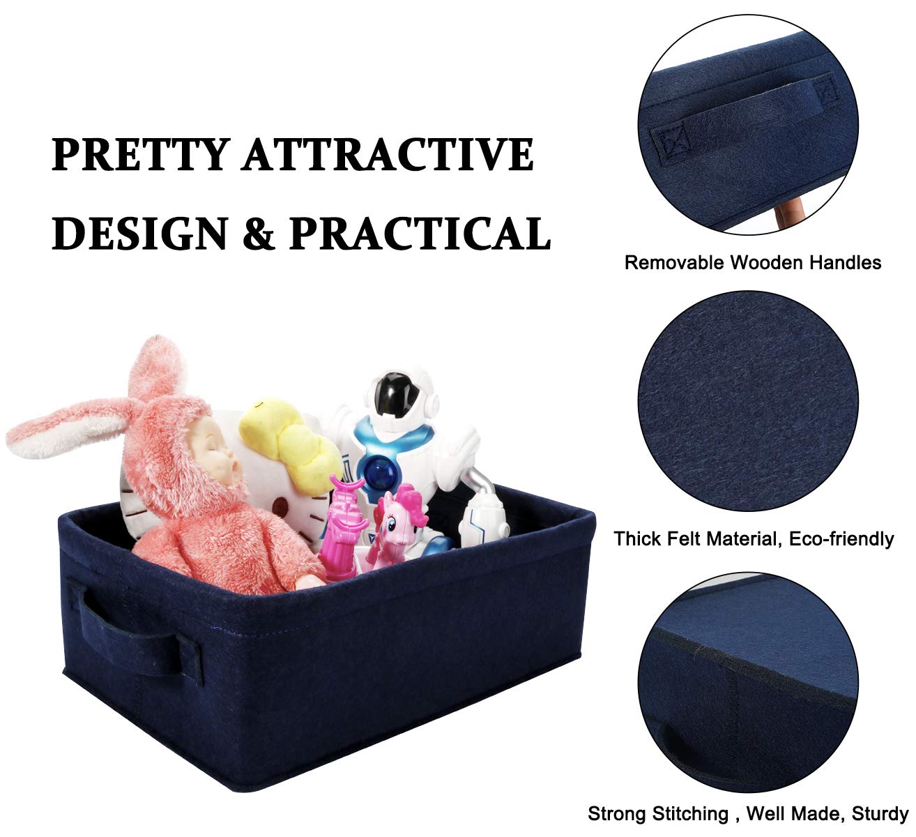 Decorative Storage Basket Collapsible Felt Bins Fabric Baskets Storage Organizer for Underwear Socks Bra Towel Toiletry Baby Products Storage Basket Navy Blue