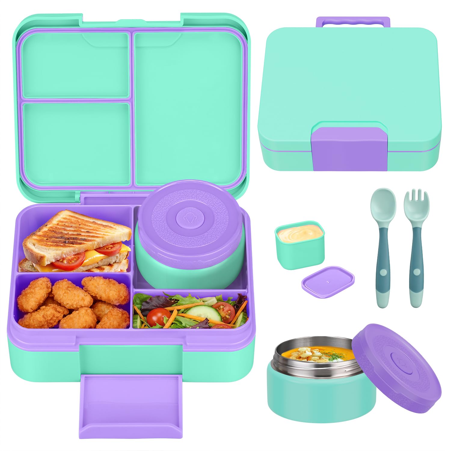 HWONMTE Bento Lunch Box Set for Kids with Soup Thermo Food Container Adults