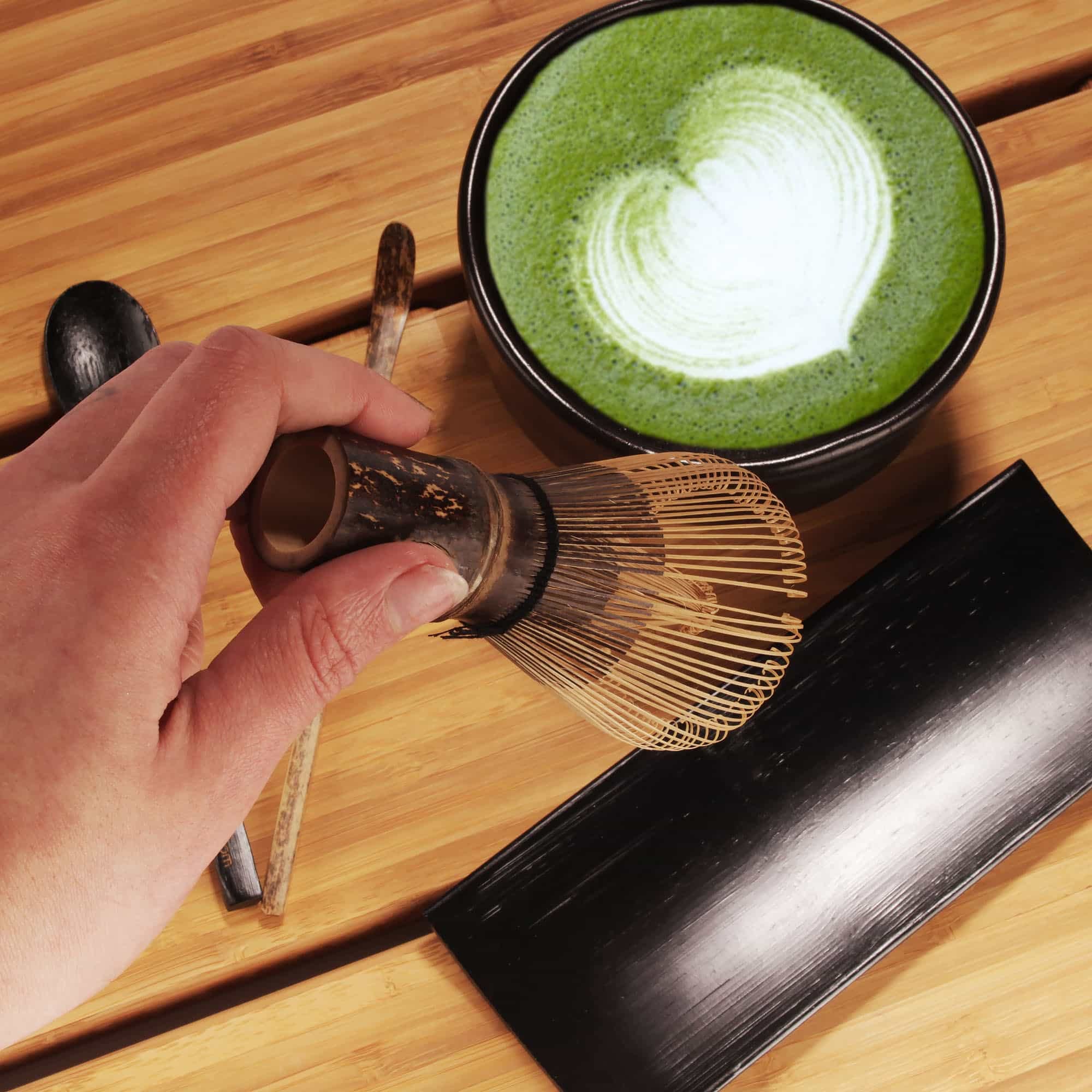 Bamboomn Matcha Whisk Set - Black Chasen (Tea Whisk) + Black Chashaku (Hooked Bamboo Scoop) + Black Deep Scoop - 1 Set