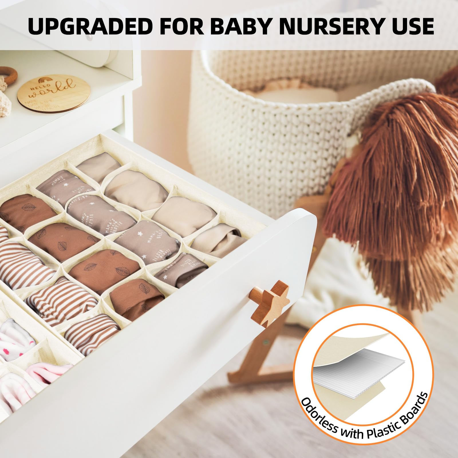 Criusia 6 Pcs Drawer Organizer Clothes - 90 Cells Closet Organizers and Storage for Baby Nursery - Washable Fabric Dresser Organ