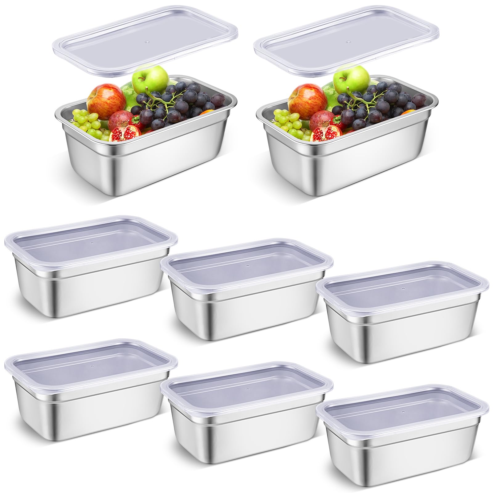 Suttmin 8 Pcs 304 Stainless Steel Food Storage Containers with Lid Hotel Pans for Kitchen Home Catering Food Prep Restaurant Buf