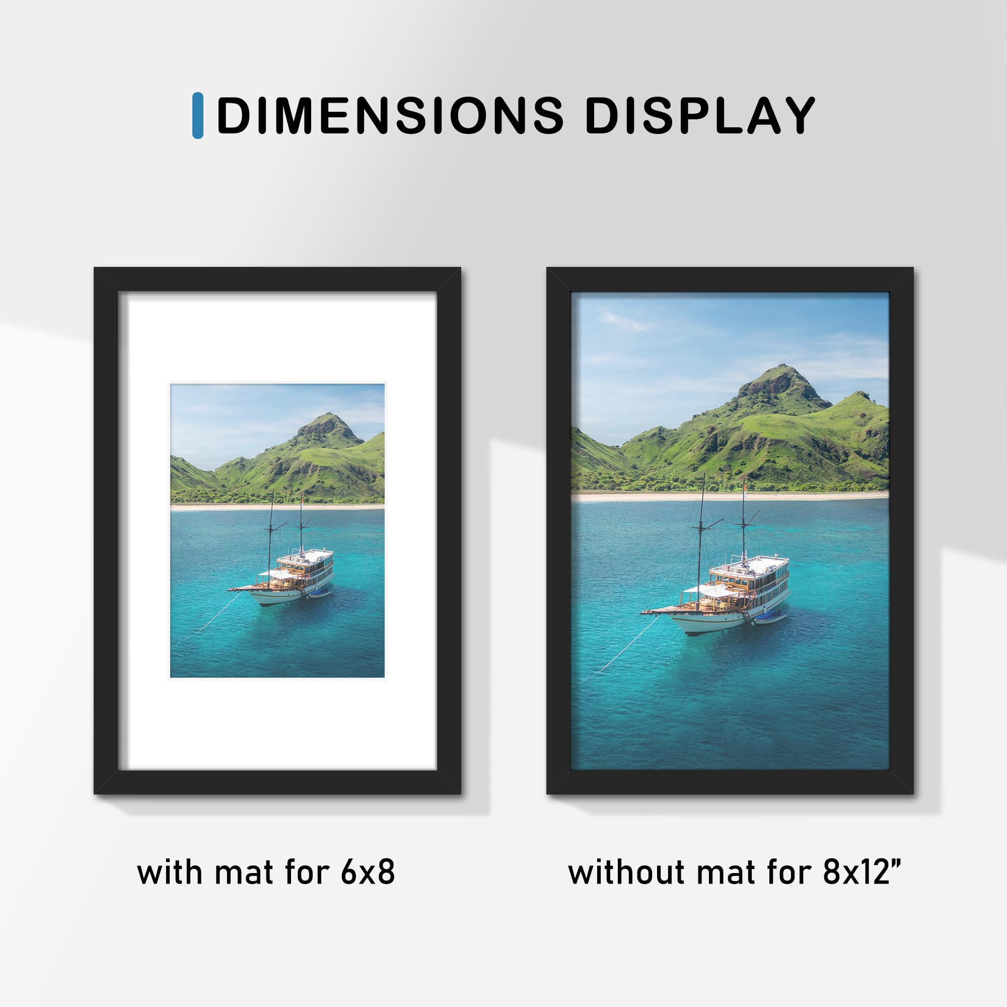 Wiscet 8x12 Picture Frame Set of 9, Display Pictures 6x8 with Mat or 8x12 Without Mat, Photo Frame for Wall Mounting or Tabletop