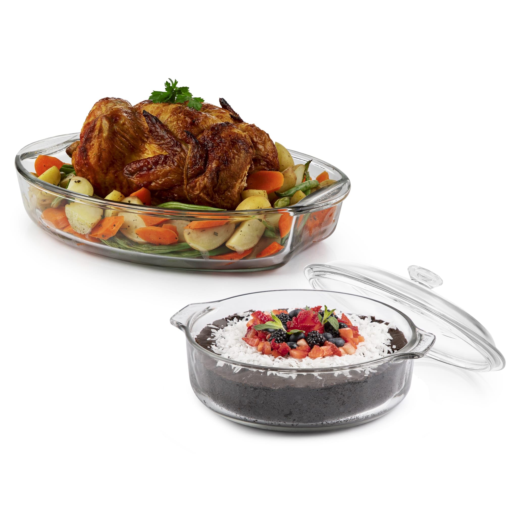 Libbey Bakers Basics 2 Piece Glass Casserole Baking Dish Set with 1 Glass Cover