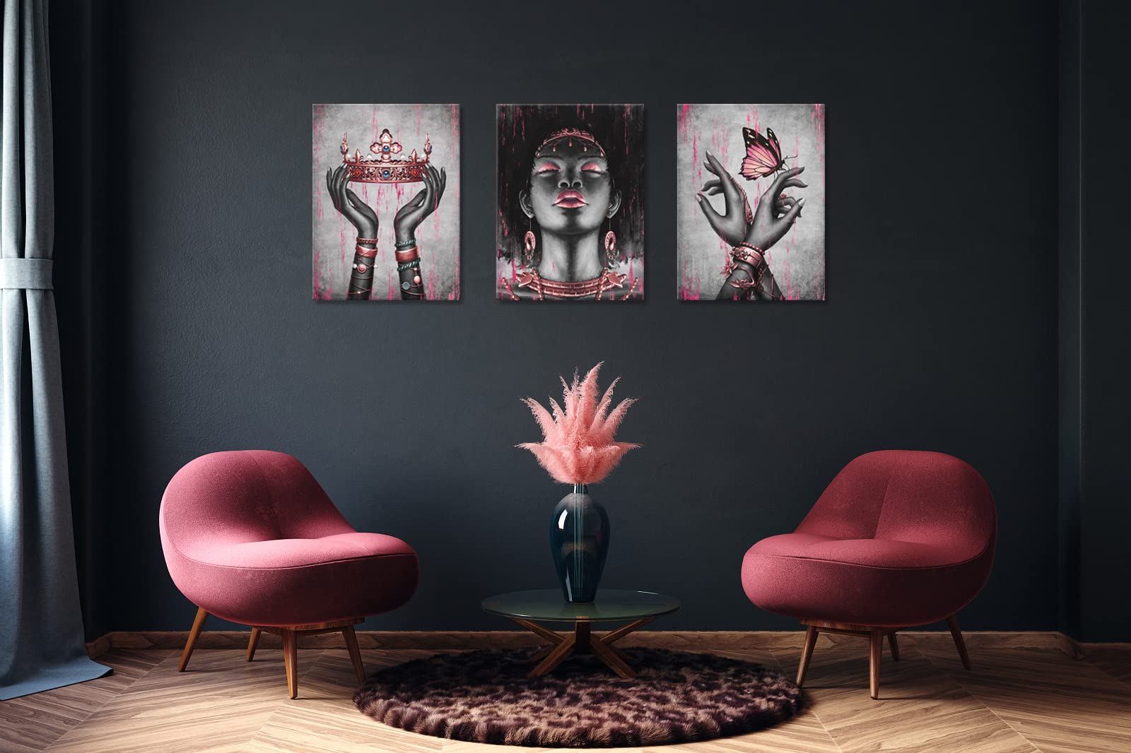 Visual Art Decor Pink And Grey African American Wall Art Pink Room Decor Black Woman Portrait Fashion Painting Framed Canvas Pri