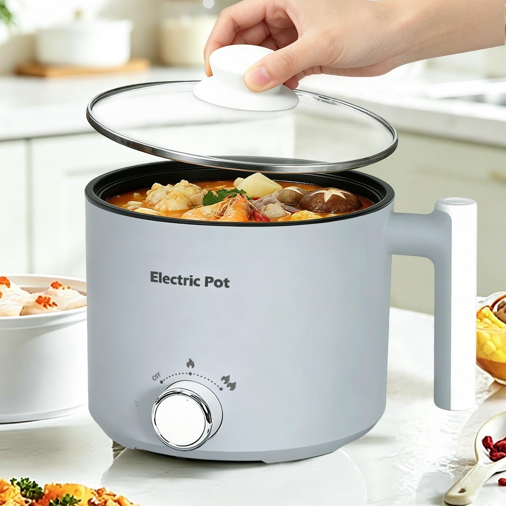 Hot Pot Electric 1.5L,600W Portable Noodle Cooker,Non-Stick Mini Electric Hot Pot. Perfect for Egg,Ramen,Soup,and Pasta.Ideal fo