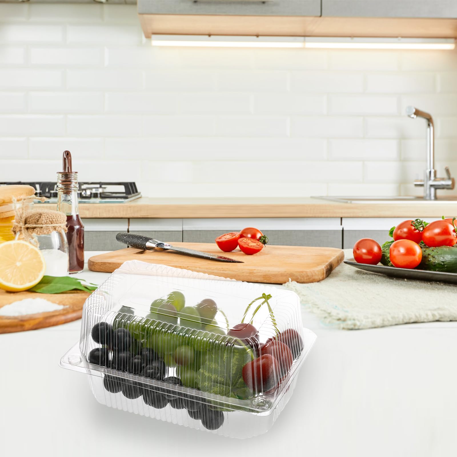 Peohud 100 Pieces Plastic Hinged Food Containers, Clear Clamshell Takeout Tray, Disposable To Go Container For Salads, Sandwich,