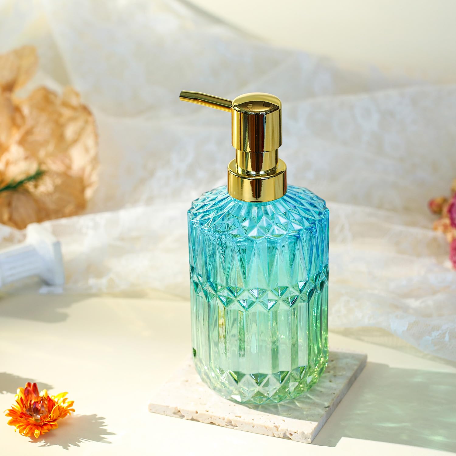 Yunnasi Soap Dispenser With Pump, Refillable Liquid Hand Soap Dish Soap Dispensers For Bathroom Counter, Kitchen Sink (Bluegreen
