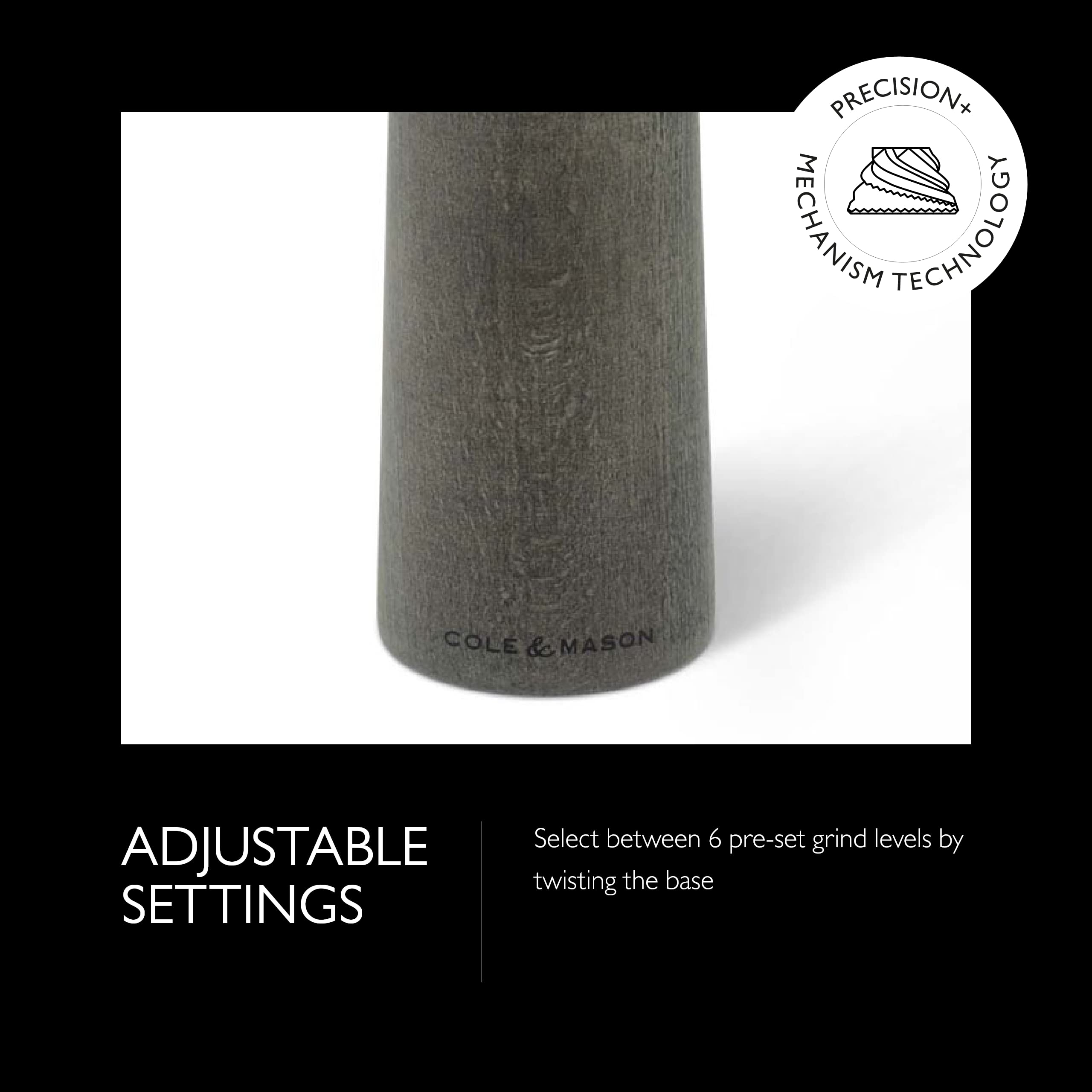 Cole & Mason Marlow Rustic Grey Wood Pepper Mill - Balanced Pepper Grinders - Refillable Spice Tools - Adjustable Peppercorn Gri