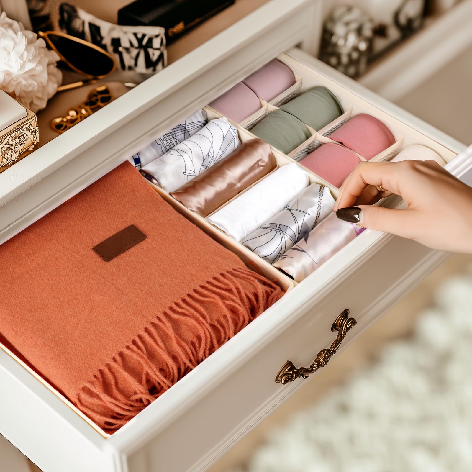 Criusia Underwear Sock Drawer Organizer Dividers 8 Set, Foldable Dresser Closet Organizers and Storage Bins for Baby Clothing, S