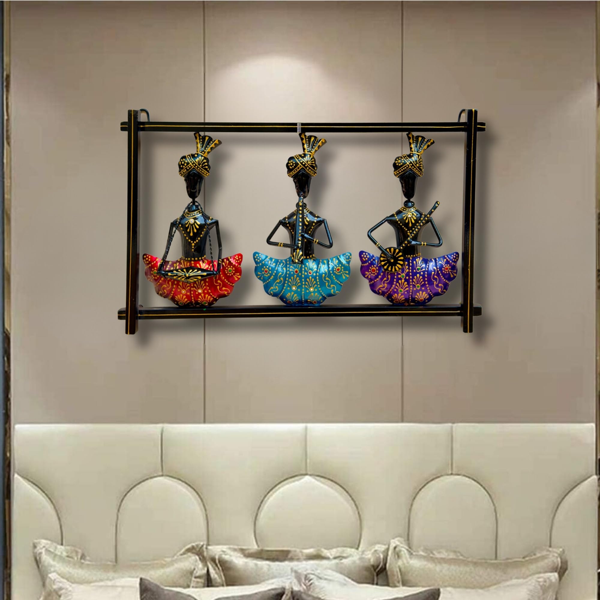 RSN Metal Rajasthani Wall Hanging of 3 Rajasthani Musician,Wall Art Sculpture for Home Decor/Wall Decoration(18 x 11 Inches)