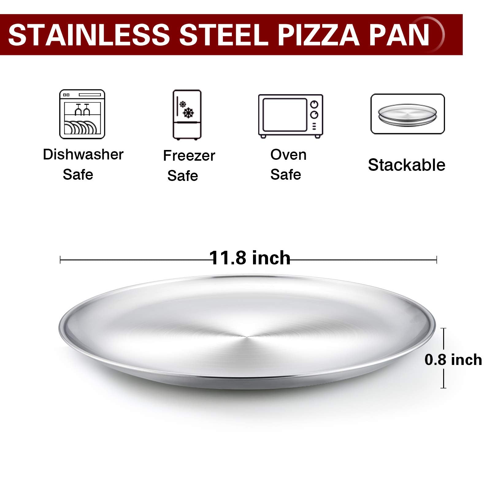 Teamfar Pizza Pan, 12 Inch Pizza Pan Set Stainless Steel Round Pizza Oven Pans Tray For Baking Serving, Healthy & Heavy Duty, Di