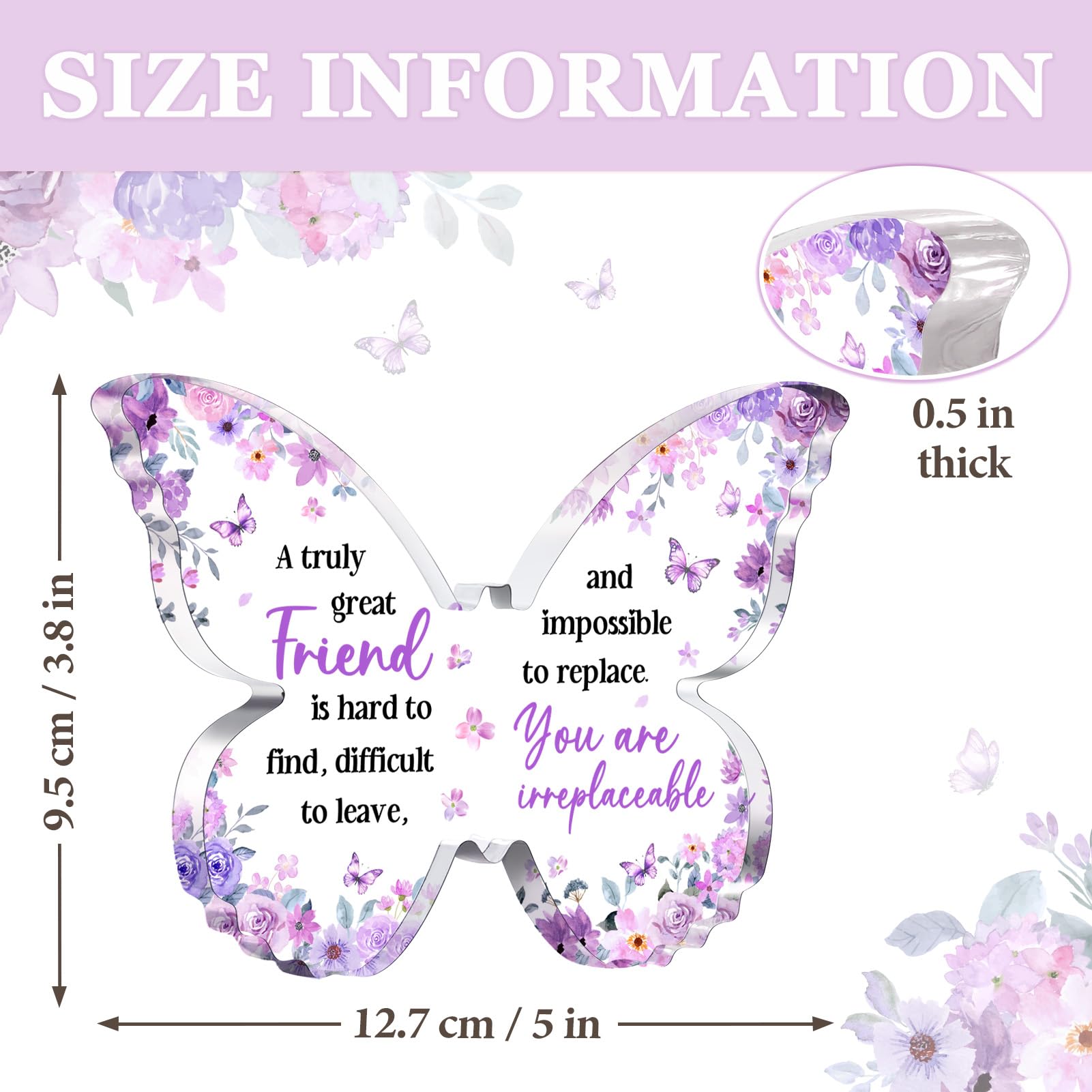 Glydein Friend Friendship Gifts for Women, Purple Butterfly Acrylic Plaque Desk Decor, Christmas Gifts for Friends Women Unique,