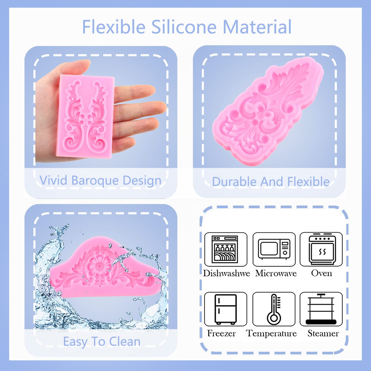 Lkdquthm Baroque Style Curlicues Scroll Lace Fondant Silicone Mold Filigree Mold For Cake Decorating Cupcake Topper Candy Chocol