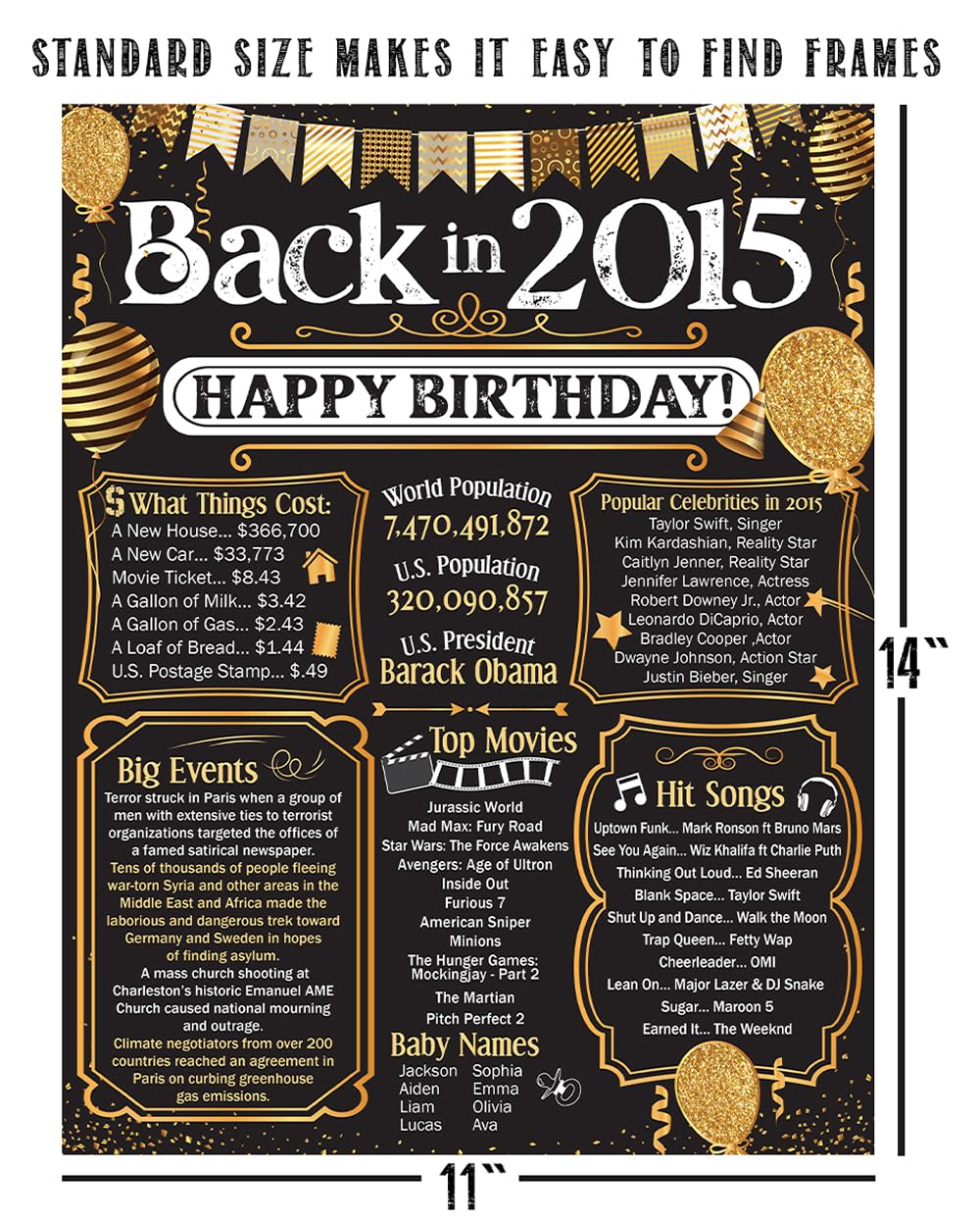 10th Birthday Party Decorations for 10th Birthday (Ten) - Remembering The Year 2015 - Party Supplies - Gifts for Men and Women T