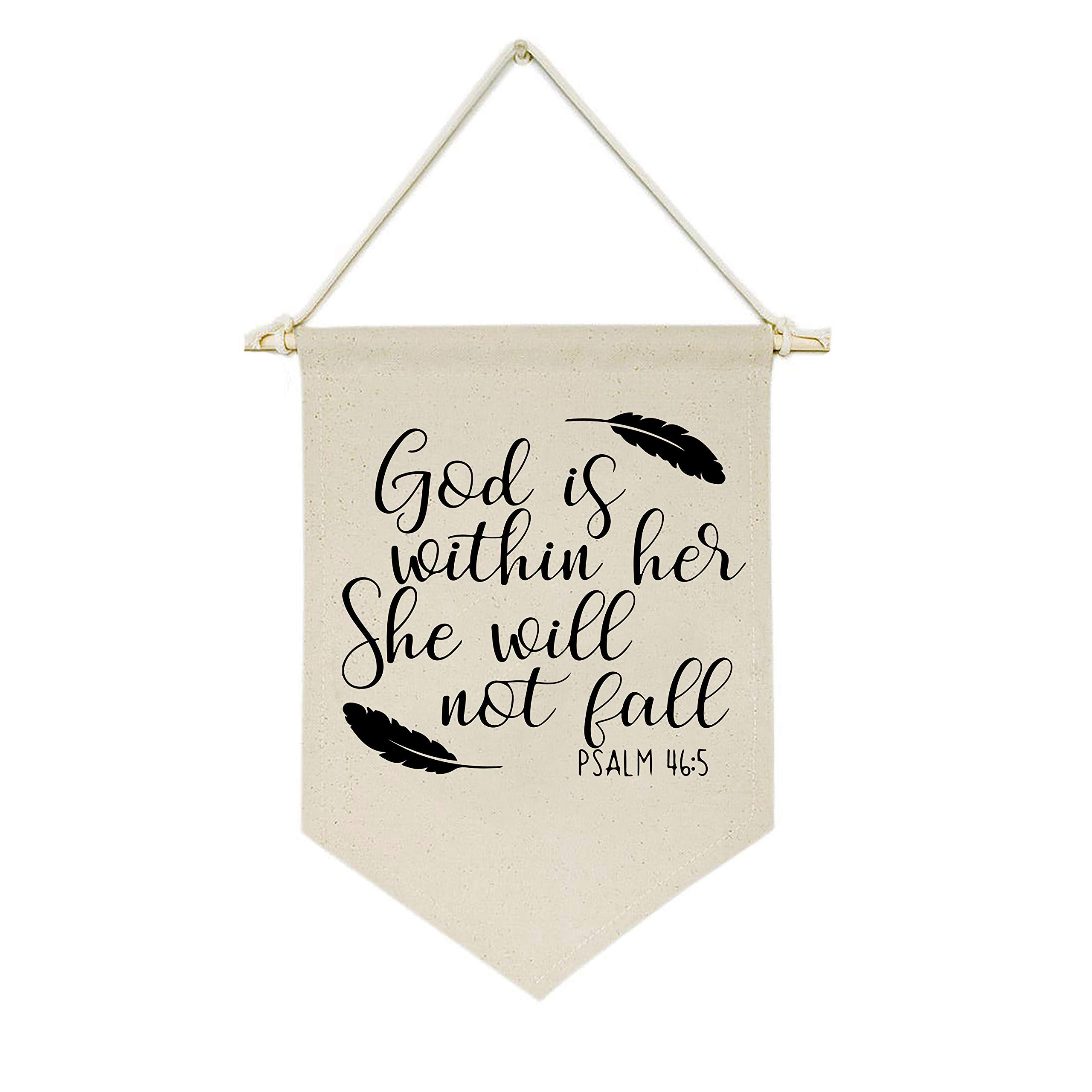 God Is Within Her - Canvas Hanging Flag Banner Wall Sign Decor - Inspirational Gift For Nursery,Kids Room,Living Room,Bedroom,Fr