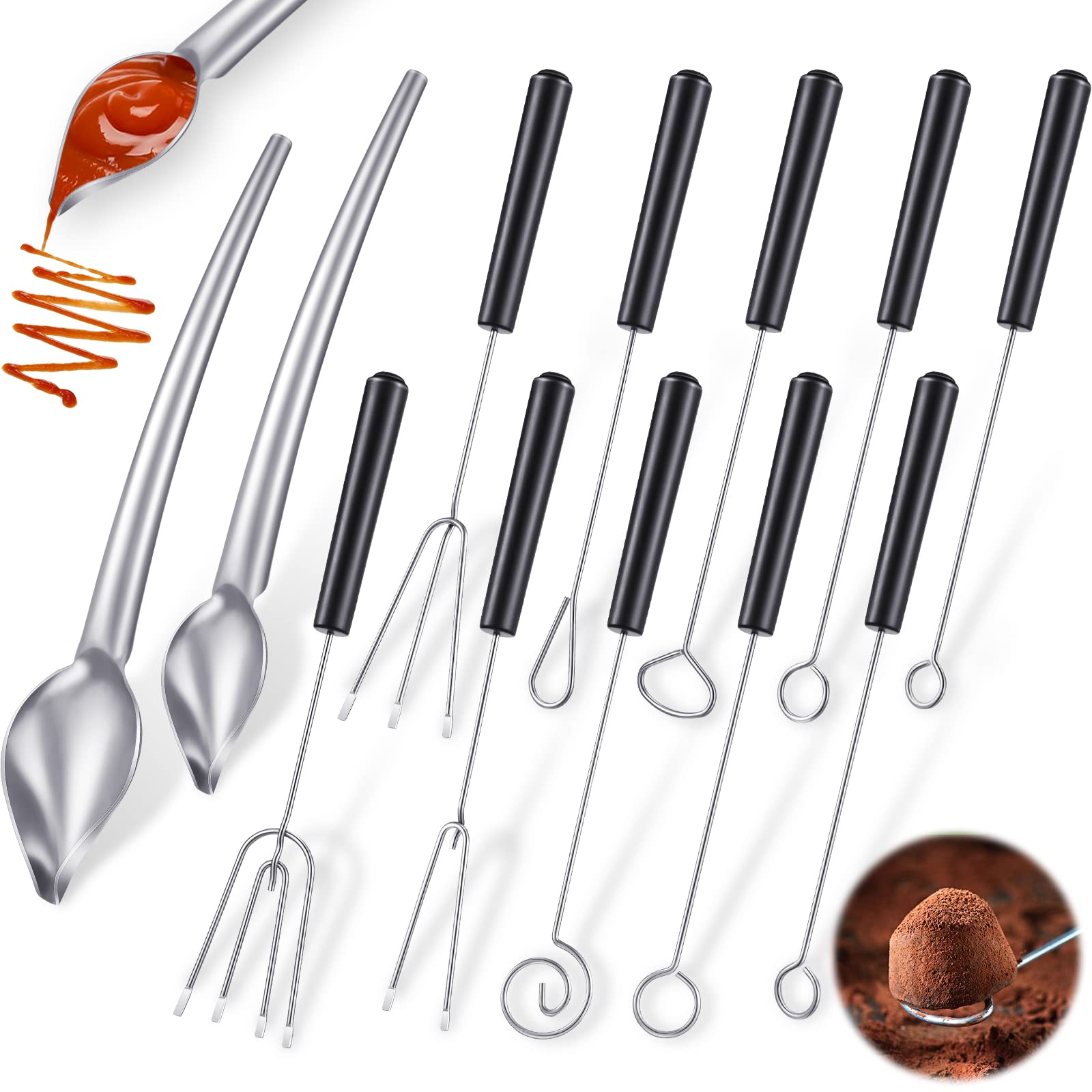 Patelai 12 Pcs Candy Dipping Tools Set Included 10 Pcs Chocolate Dipping Fork Spoons And 2 Pcs Stainless Steel Culinary Decorati