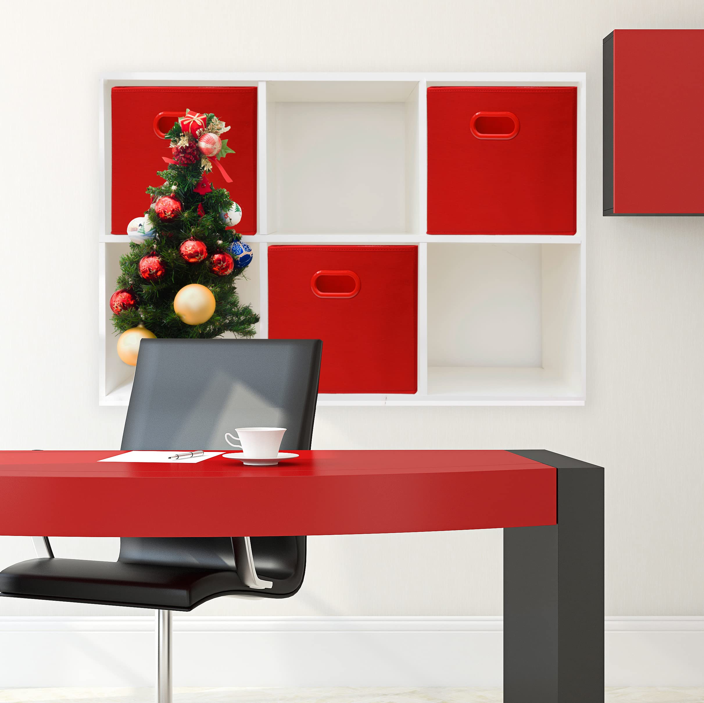 Simple Houseware Foldable Cube Storage Bin With Handle, Red - 6 Pack