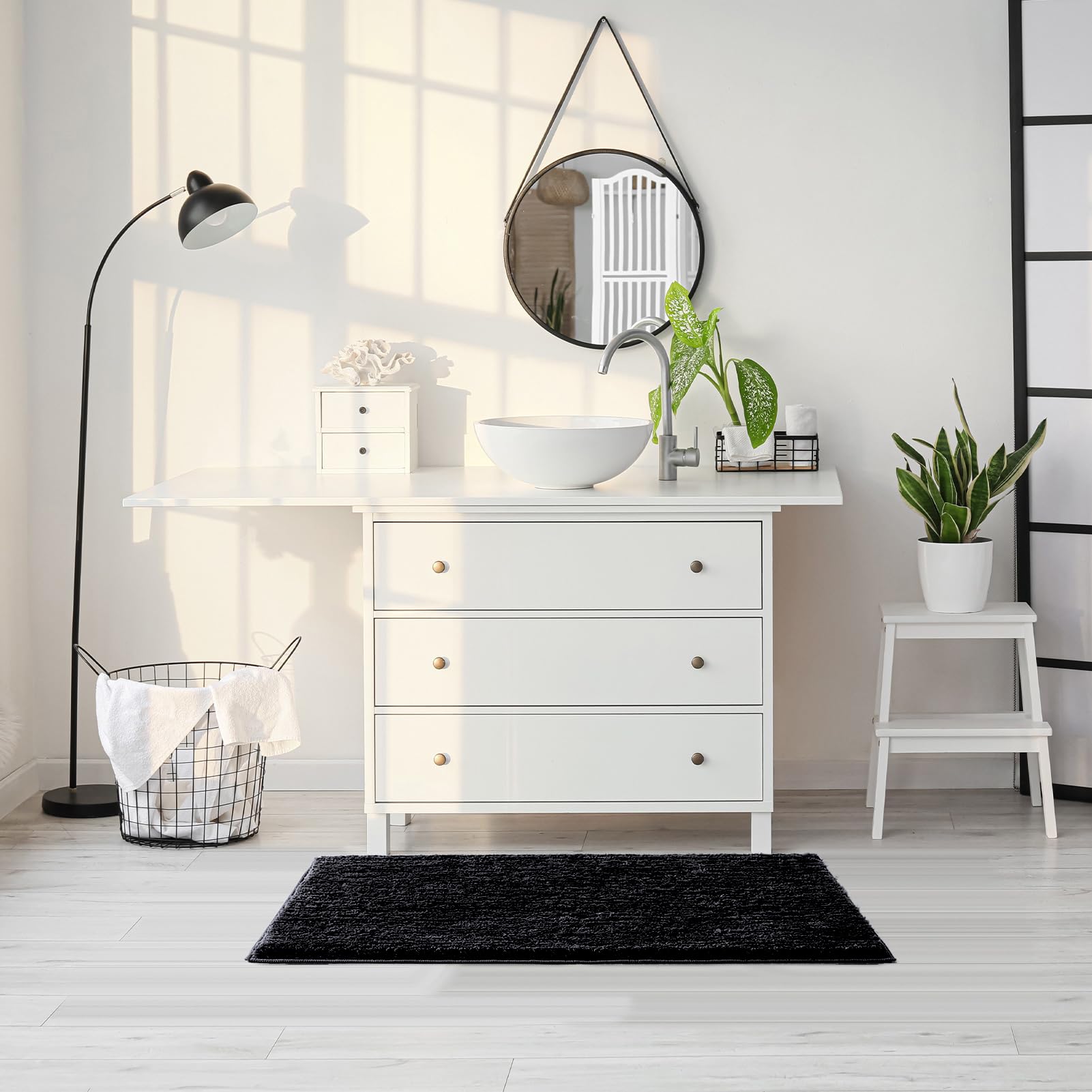 Cozecube Black Bathroom Rug 24'' X 16'', Bath Mats For Bathroom Non Slip, Ultra Soft Bath Rugs For Bathroom Washable, Plush Micr