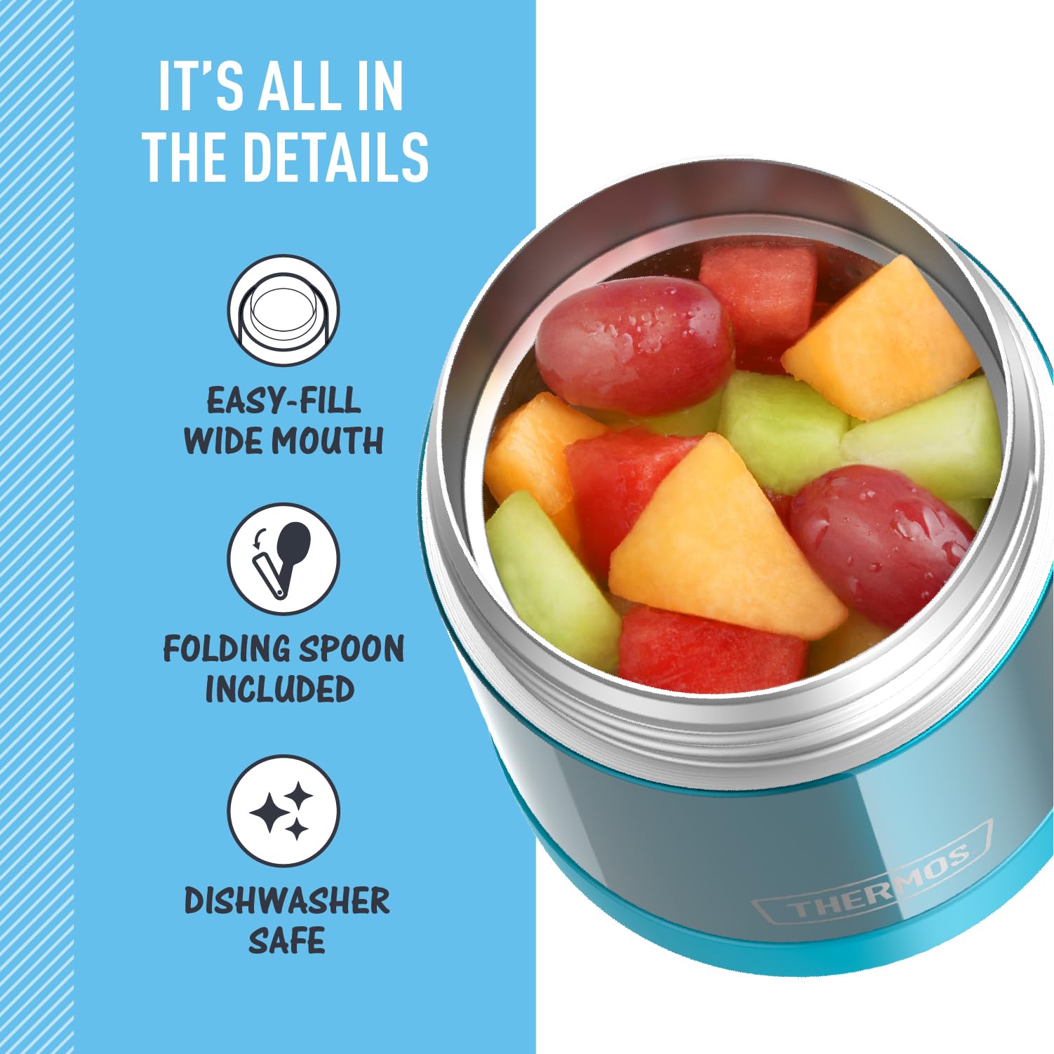 Thermos Funtainer 10 Ounce Stainless Steel Vacuum Insulated Kids Food Jar With Spoon, Teal