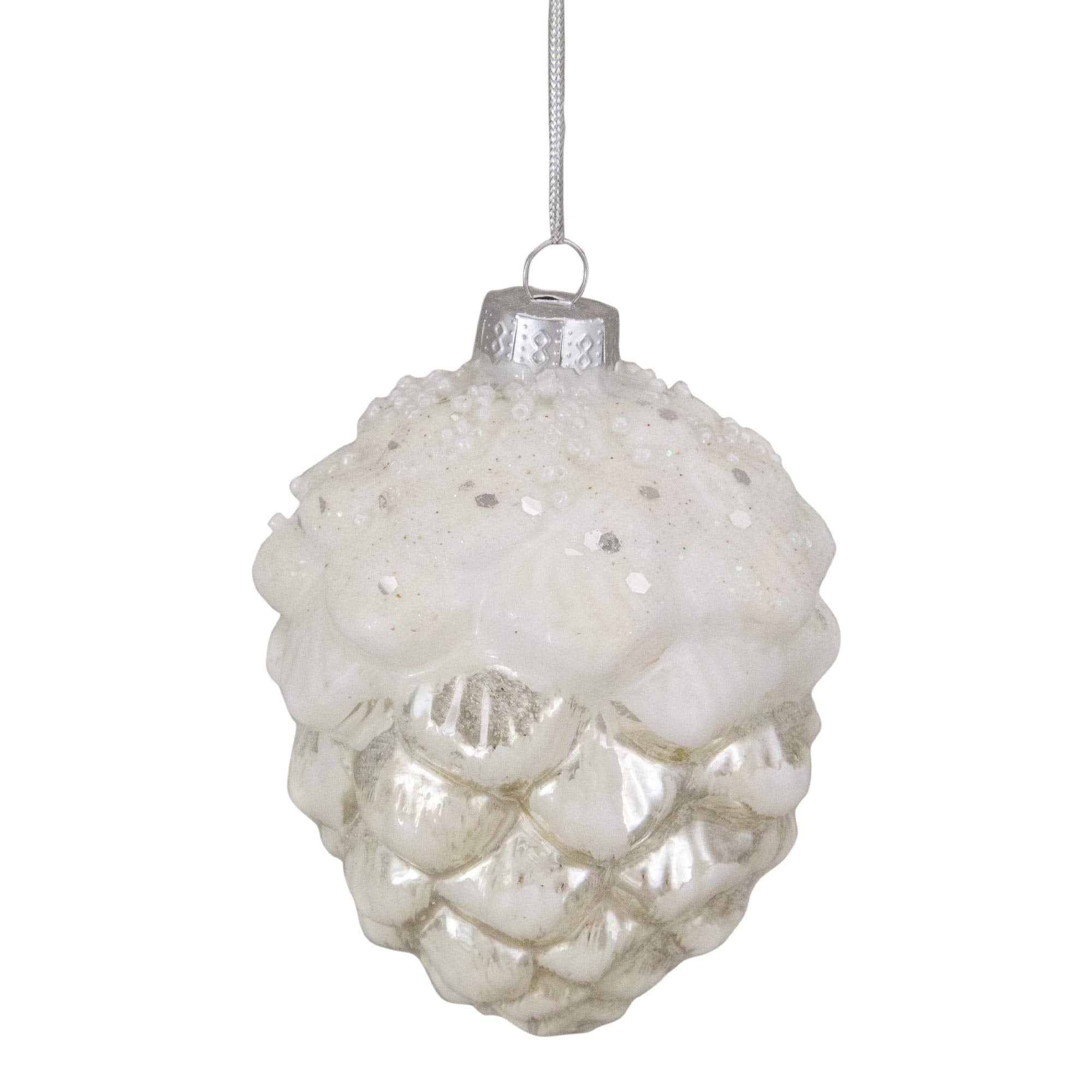 Frosted Pine Cone Glass Christmas Ornament - 3.75 - White