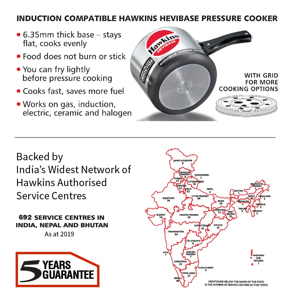 Hawkins Hevibase Induction Compatible Aluminium Inner Lid Pressure Cooker, 3 Litre, Silver (IH30)