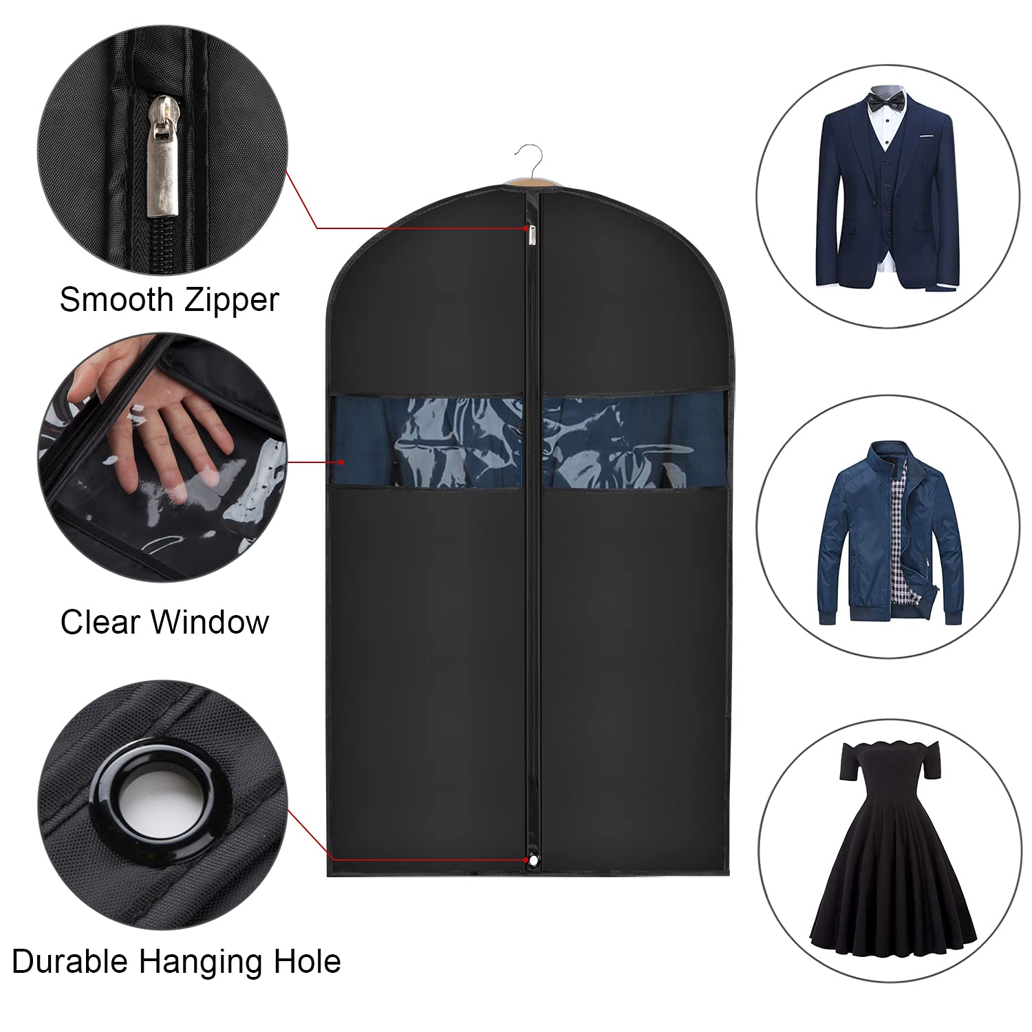 Univivi 16 Pack Suit Garment Bag For Men, 40-Inch Suit Cover Bag Garment Bag For Multiple Suits For Closet Storage With Clear Wi