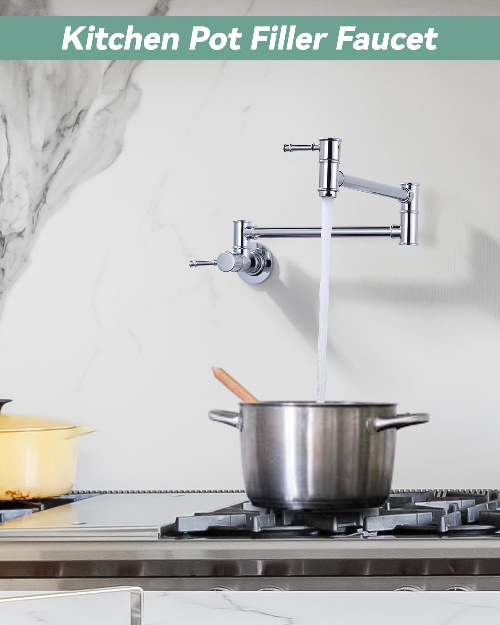 Pot Filler Faucet Chrome, Wall Mount Stove Faucet For Kitchen Sink, Brass Kitchen Pot Faucet Over Stove, Pot Filler Folding Fauc