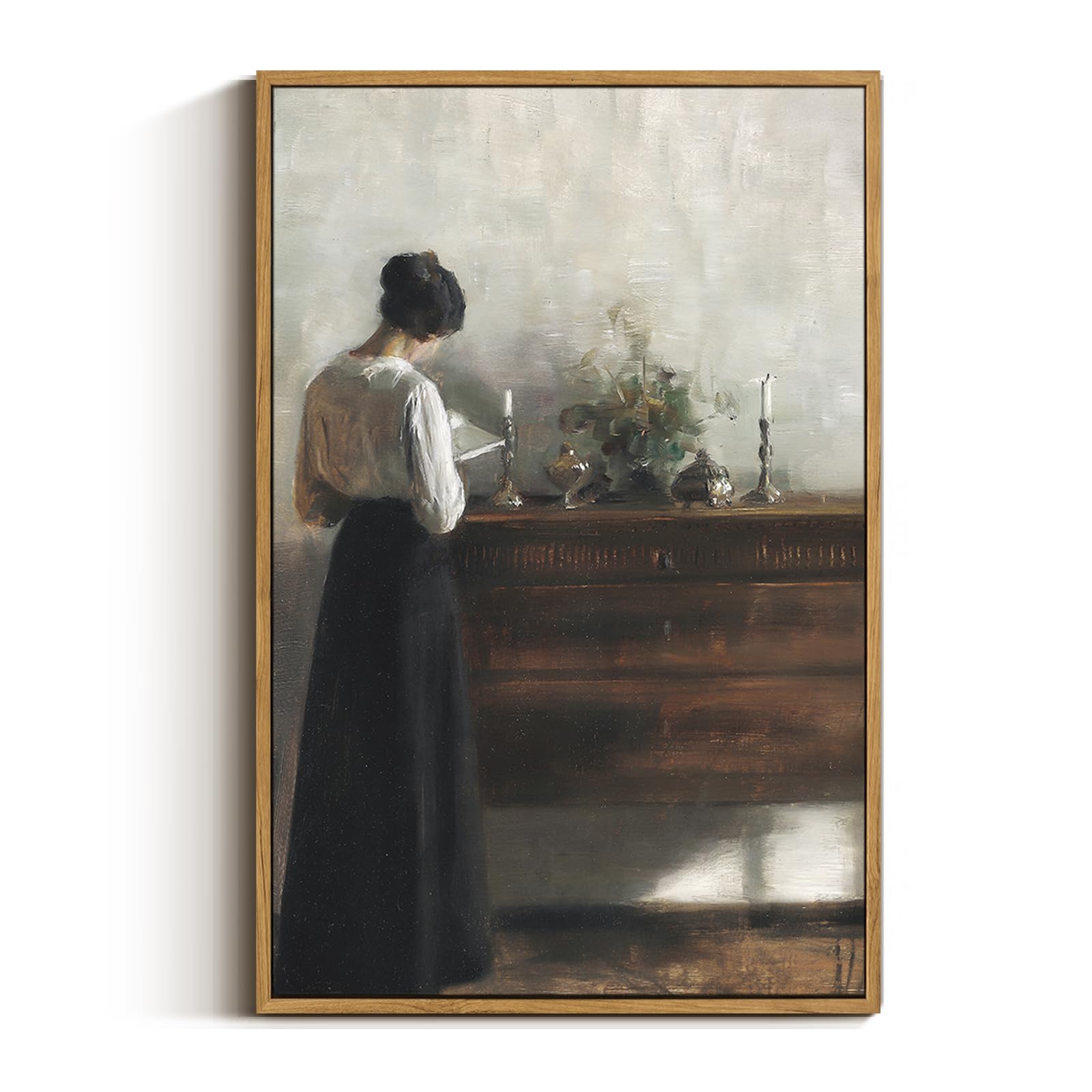 Viyyiea Portrait Large Framed Wall Art, Woman Standing Reading Vintage Art Decor Room Aesthetic, 16X24 Inch Canvas Print Art, Fa