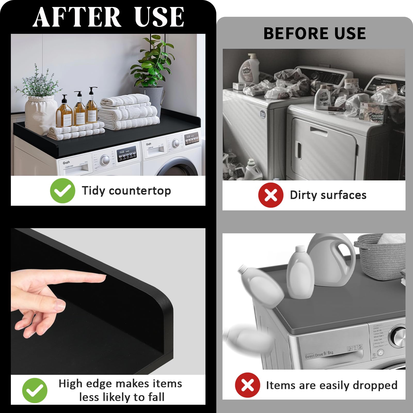 Gashell Washer Dryer Countertop, 27.5'' X 54'' Bamboo Washer And Dryer Countertop For Laundry Room Organization(Black)