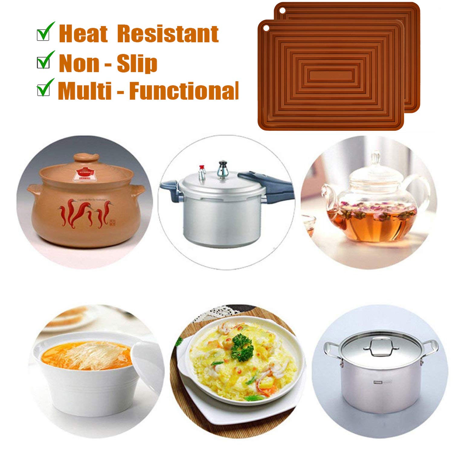 Loghog 2 Pack Large Silicone Trivet Mats/Hot Pads, Heat Resistant Pot Holder,9''X12'' Non Slip Flexible Durable Pot Coaster Kitc